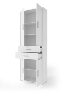 PREISBRECHER Aktenschrank Clermont (BxHxT: 79,1x221,2x35 cm) in weiß mit 2 Schubladen und 4 Türen