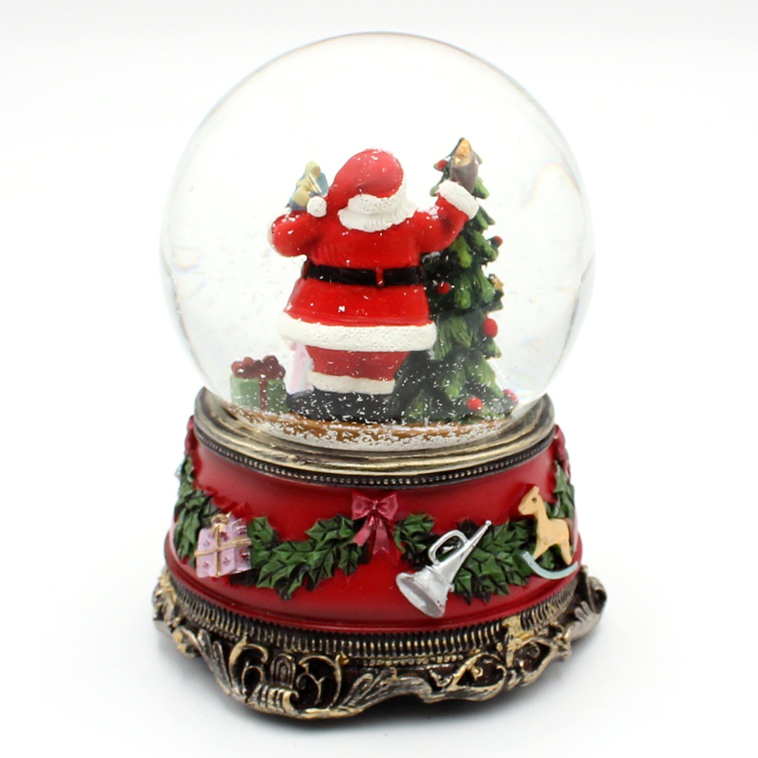 Dekohelden24 Schneekugel mit Sound, und Große Weihnachtsmann Hund (1 St) mit Geschenken, Schneekugel