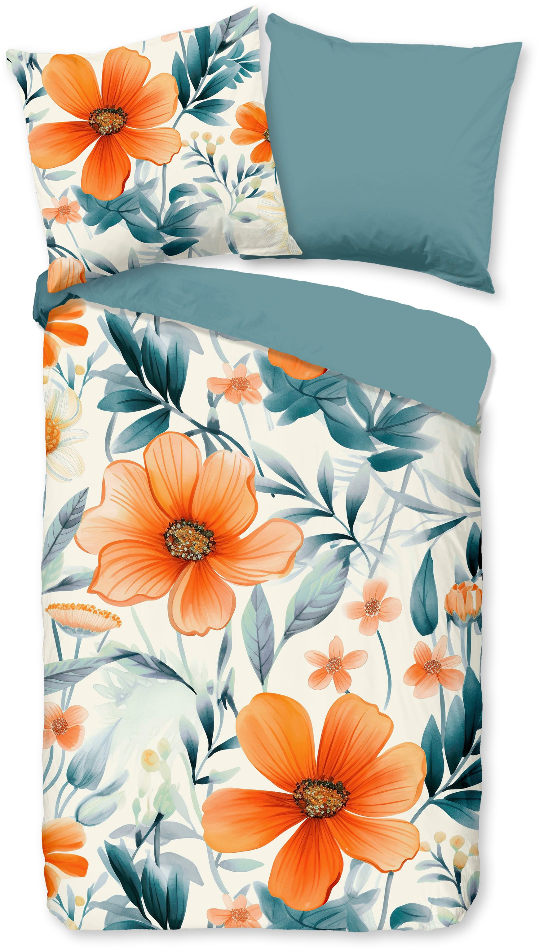 good morning Wendebettwäsche Spirit, Renforcé, 2 teilig, 100% Baumwolle, Renforcé, Reißverschluss, Wendeoptik, Blumen, Mohn