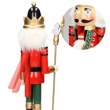 ECD Germany Nussknacker Nussknacker Figur Soldat Weihnachten Holzfigur König Puppet Marionette, 38cm schwarze Krone Zepter Holz handbemalt