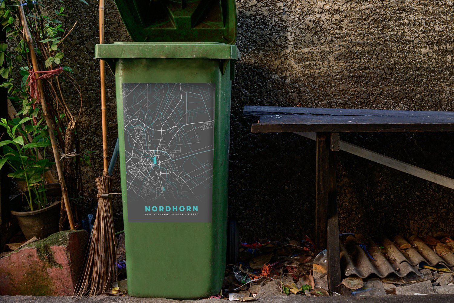 - - (1 Blau Sticker, Stadtplan Container, - St), Abfalbehälter - Mülltonne, Karte Nordhorn Mülleimer-aufkleber, Deutschland Wandsticker MuchoWow