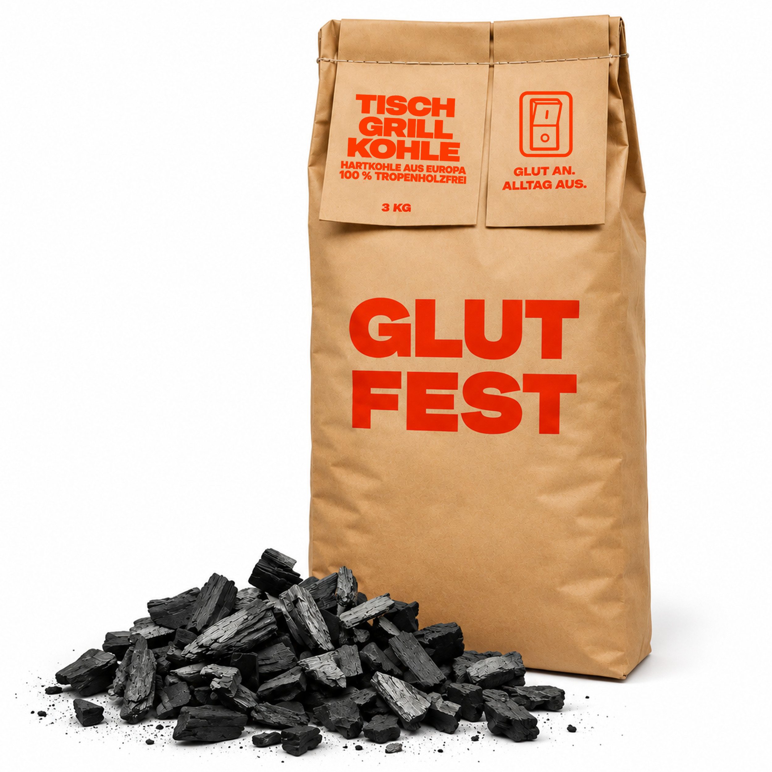 C44-Zittau Grillkohle Glutfest Tischgrillkohle Buche & Eiche 15-40 mm staubarm, 3 kg, Grillholzkohle aus Hartholz für Tischgrill ohne Zusätze