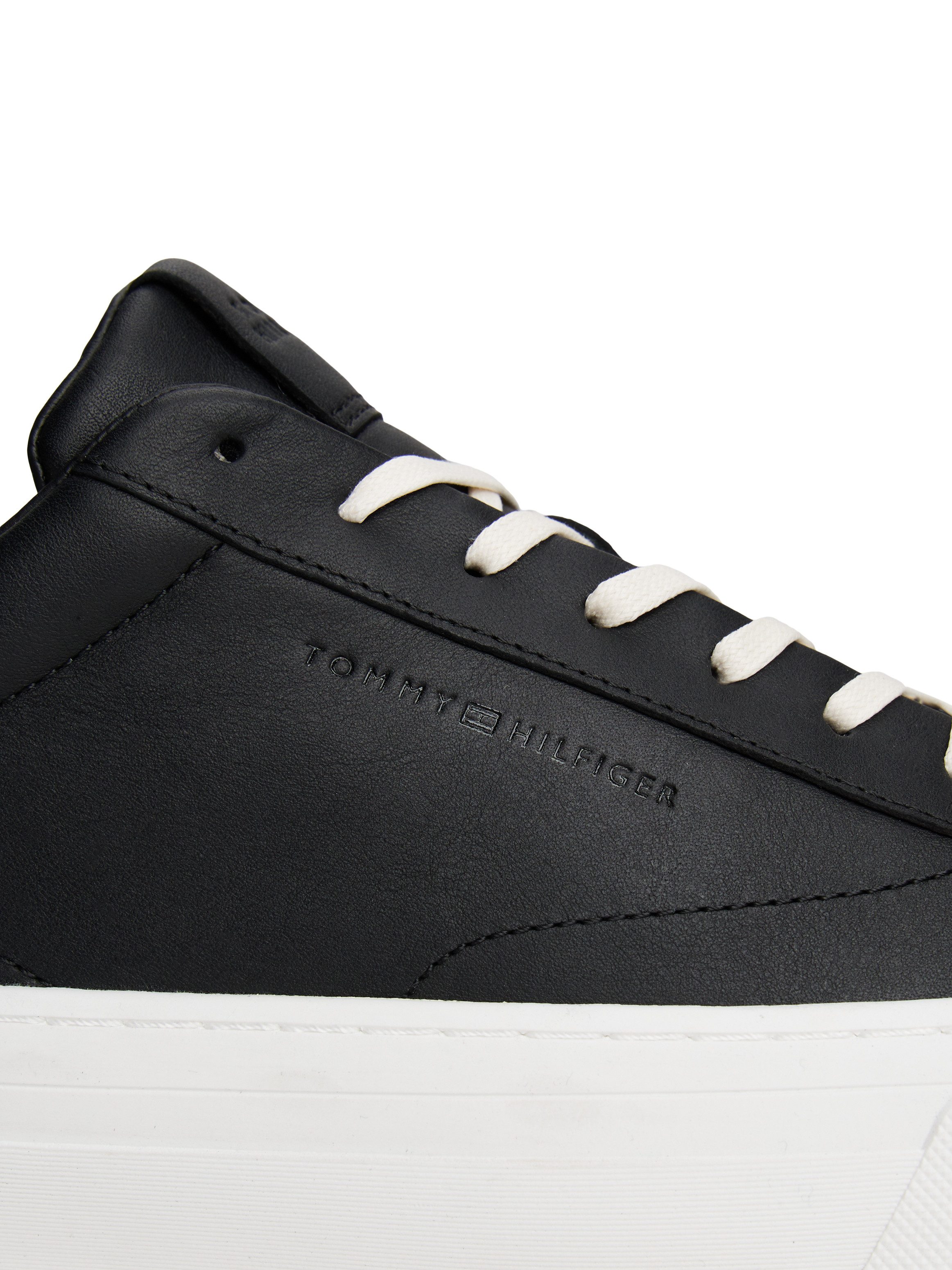 Tommy Hilfiger PREMIUM DRESS CUPSOLE LTH Sneaker, Freizeitschuh, Halbschuh, Schnürer mit Flaggen-Emblem an der Ferse