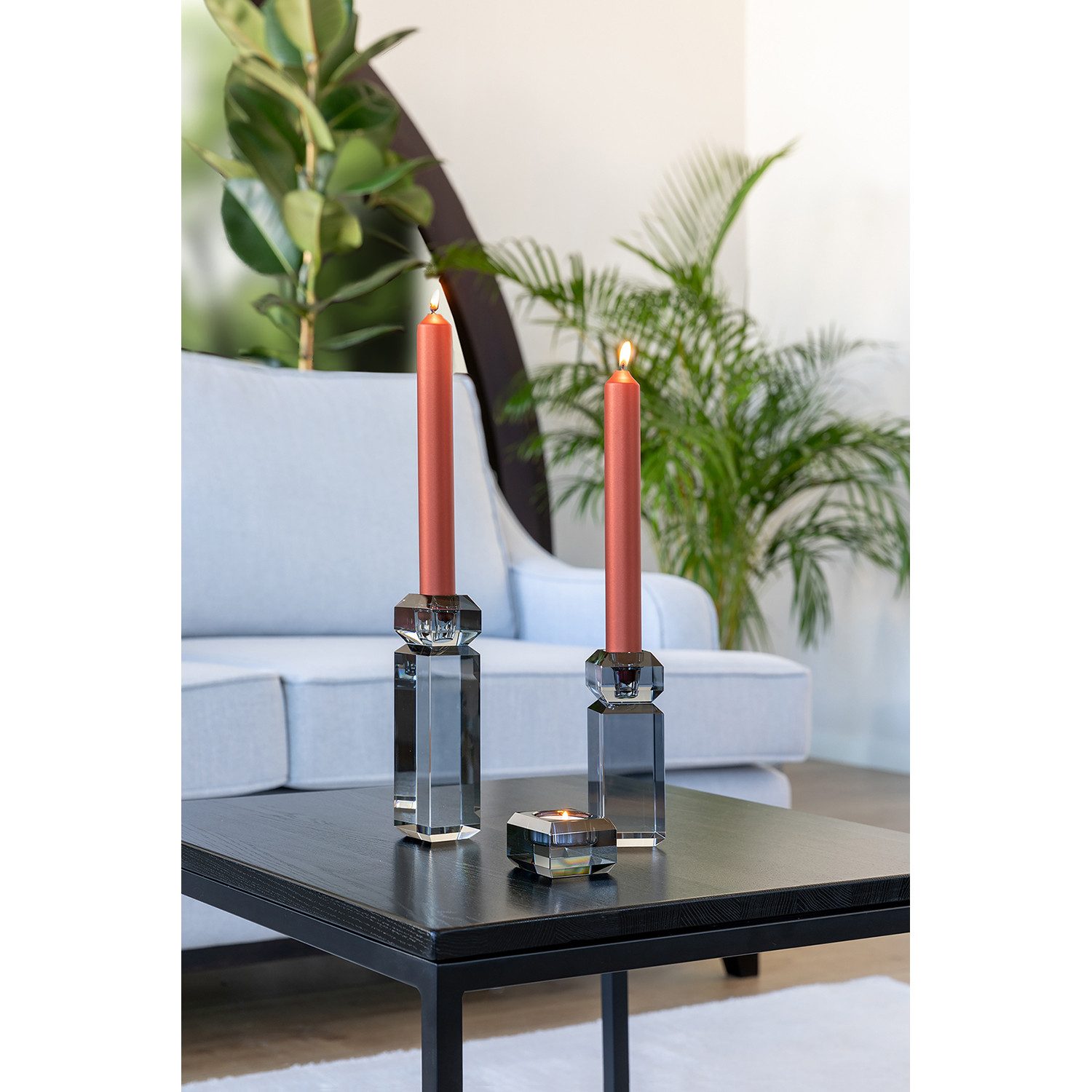 Fink Kerzenleuchter ARTIS Leuchter - H. 19cm - grau - Kristallglas - Stableuchter (1 St., Kandelaber - Armleuchter), Moderner Kerzenständer Kerzenhalter Lichterhalter Lichtträger Design