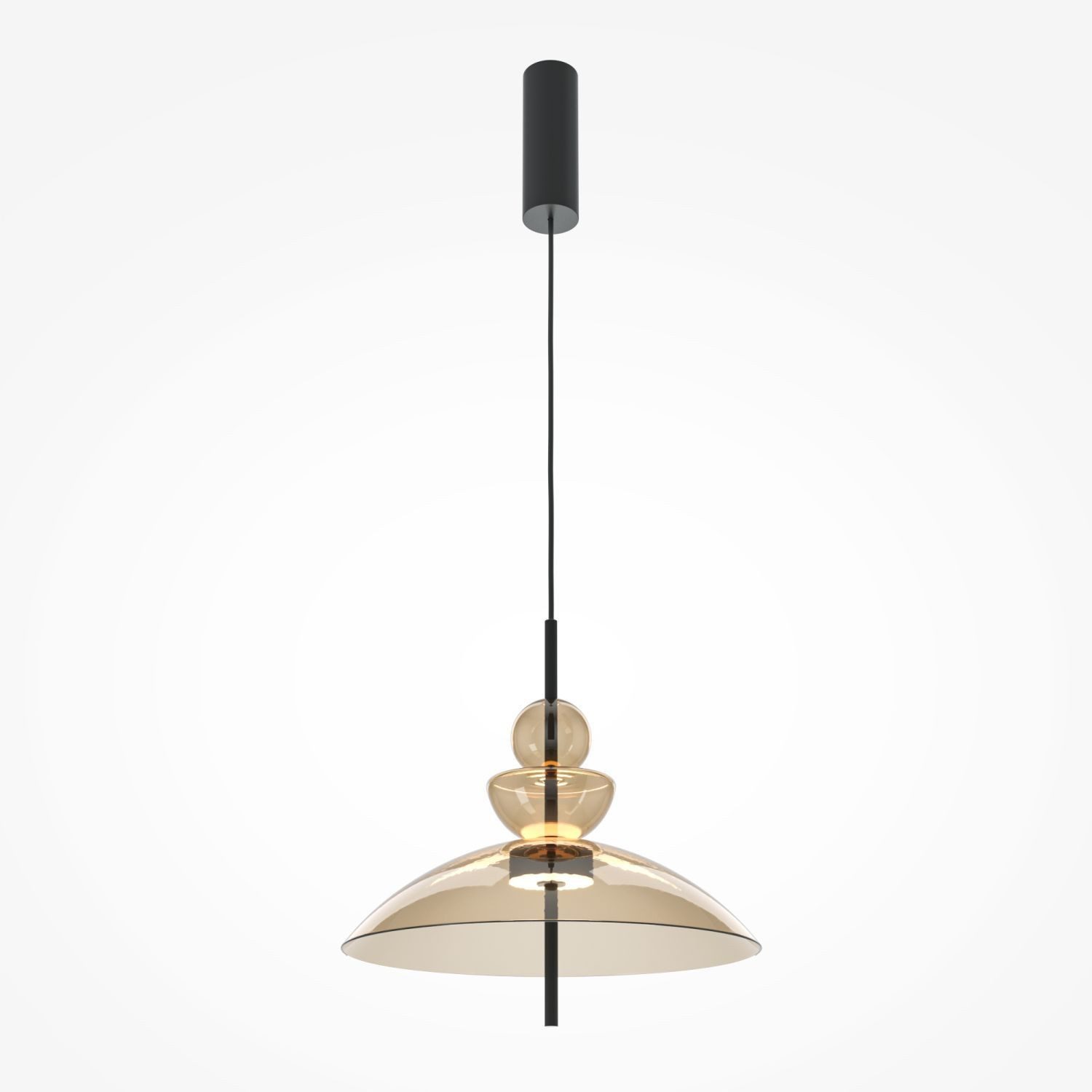 Licht-Erlebnisse Pendelleuchte AVENY, LED fest integriert, Warmweiß, LED Glas Metall H: max. 358 cm rund D: 40 cm Schwarz Cognac 1300 lm