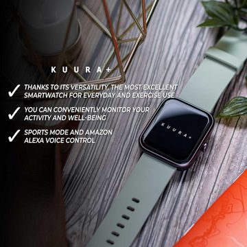 Kuura Fur Damen, Herren & Kinder Mit Pulsuhr – 7 Tagen Batterielaufzeit Smartwatch (Android / iOS), mit Fitness Tracker Schlaftracker Schrittzähler IP68-wasserdicht