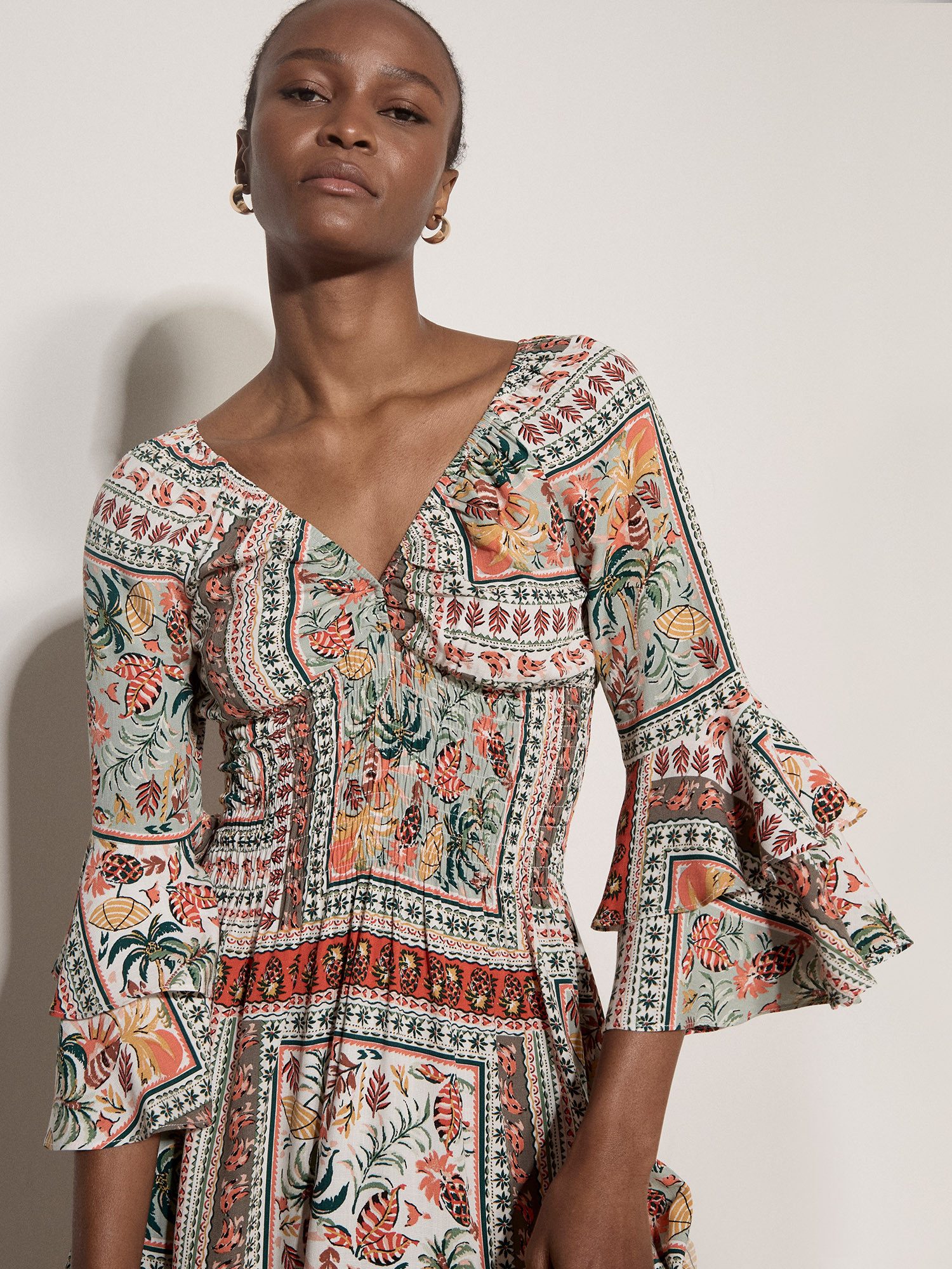 Apricot Minikleid Patchwork Minikleid mit Smokdetails