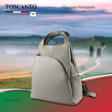 Toscanto Cityrucksack Toscanto Damen Cityrucksack Leder Tasche (Cityrucksack), Damen Cityrucksack Leder, hellgrau, Größe ca. 27cm