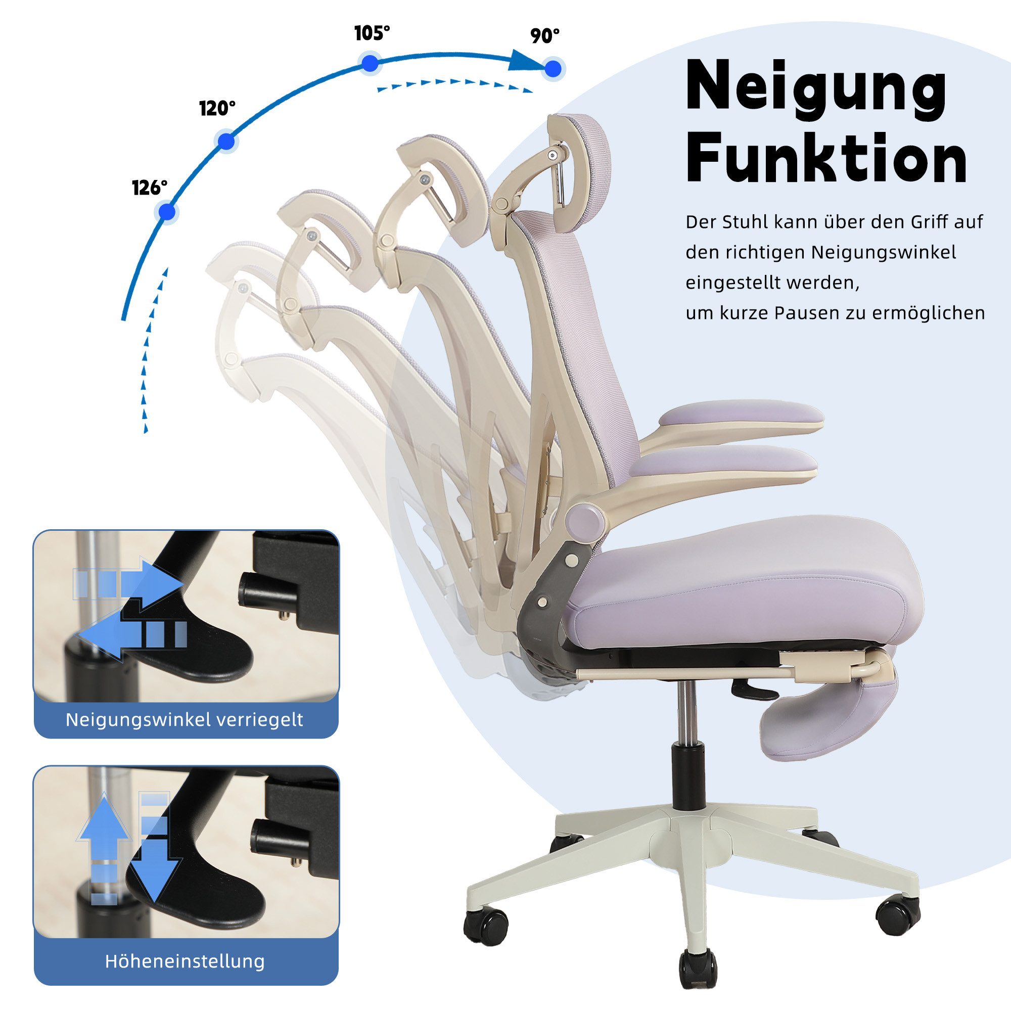 Nuchairsey Bürostuhl Klappbarer ergonomischer Bürostuhl mit Fußstütze & Kopfstütze (1 St), Platzsparend faltbar, mit Lendenstütze, Armlehnen & Polster