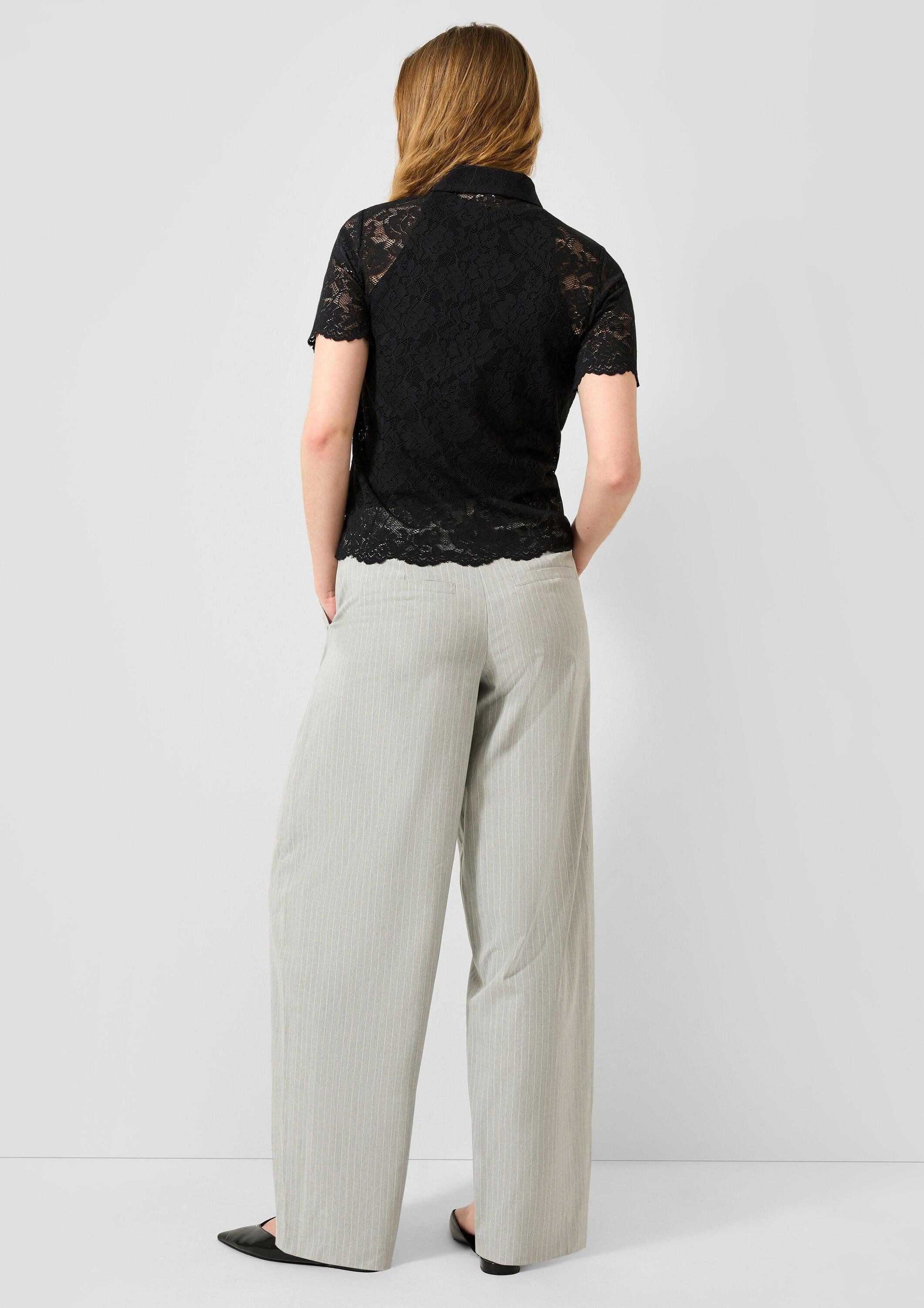 QS Kurzarmshirt T-Shirt Leicht transparentes Poloshirt aus Spitze