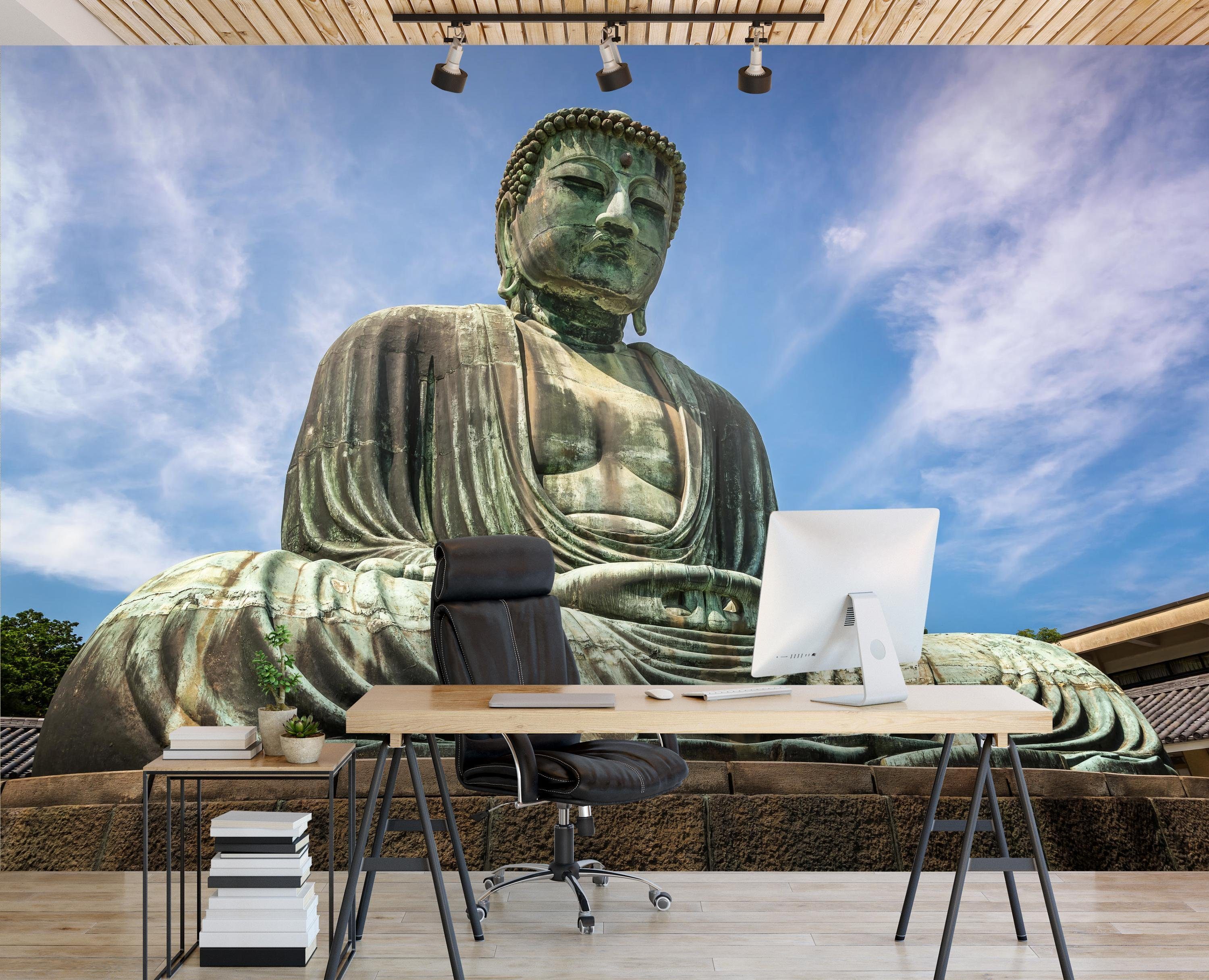 Große Der matt, Fototapete Buddha Motivtapete, Vliestapete glatt, von Kamakura, wandmotiv24 Wandtapete,
