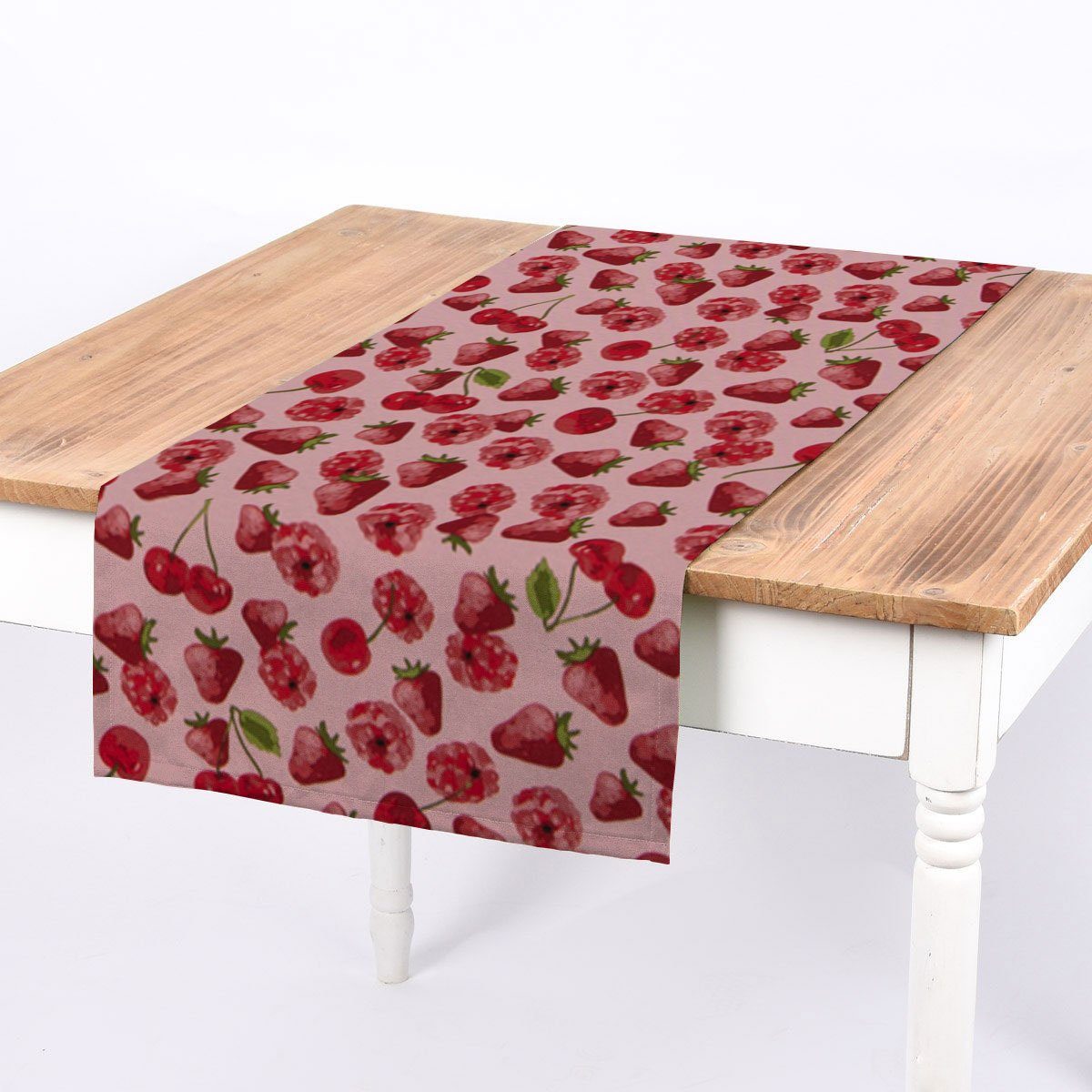 SCHÖNER LEBEN. Tischläufer SCHÖNER LEBEN. Tischläufer Canvas Erdbeeren Kirschen Himbeeren rosa, handmade