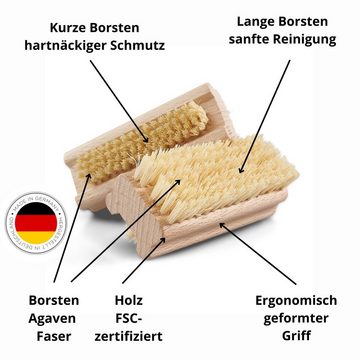 MOOcom! Nagelbürste Holz mit Naturborsten, vegan, Set, 2-tlg., Handwaschbürste, Made in Germany