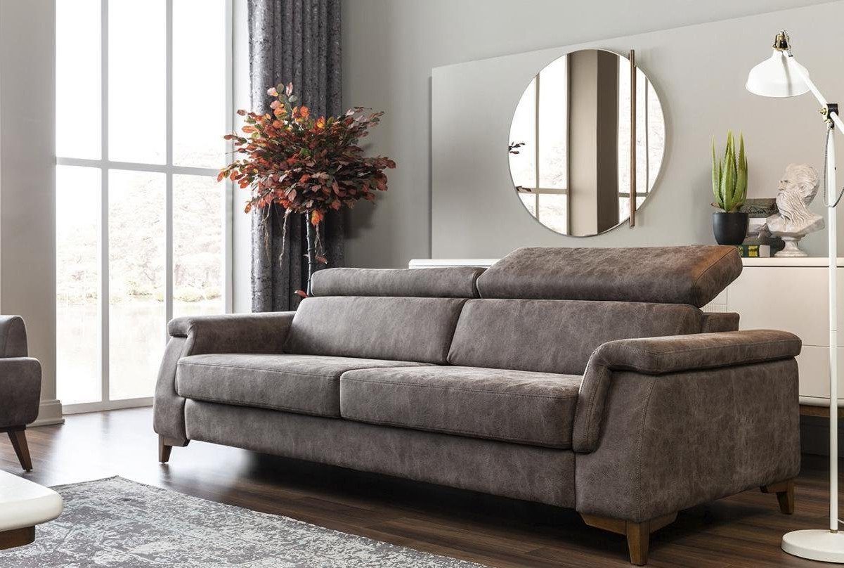 Xlmoebel Polstergarnitur Grau Textilsofa mit Schlaffunktion und passendem Stuhl, (Polstergarnitur, 3-tlg., 3 Sitzer Sofa, 2 Sitzer Sofa. Sessel), Hergestellt in Europa