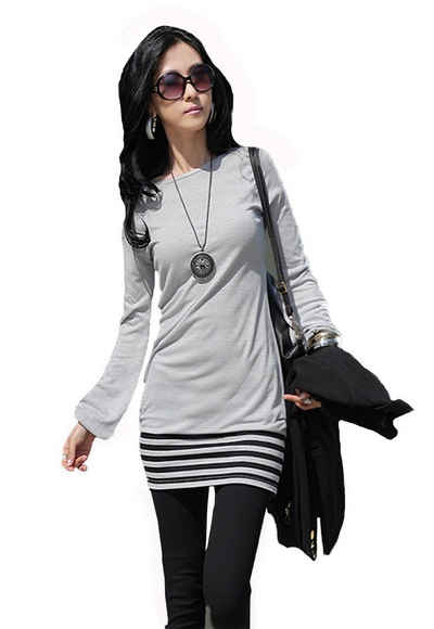 Mississhop Shirtkleid Damen Minikleid Kleid Tunika Rock weiß schwarze Streifen 578