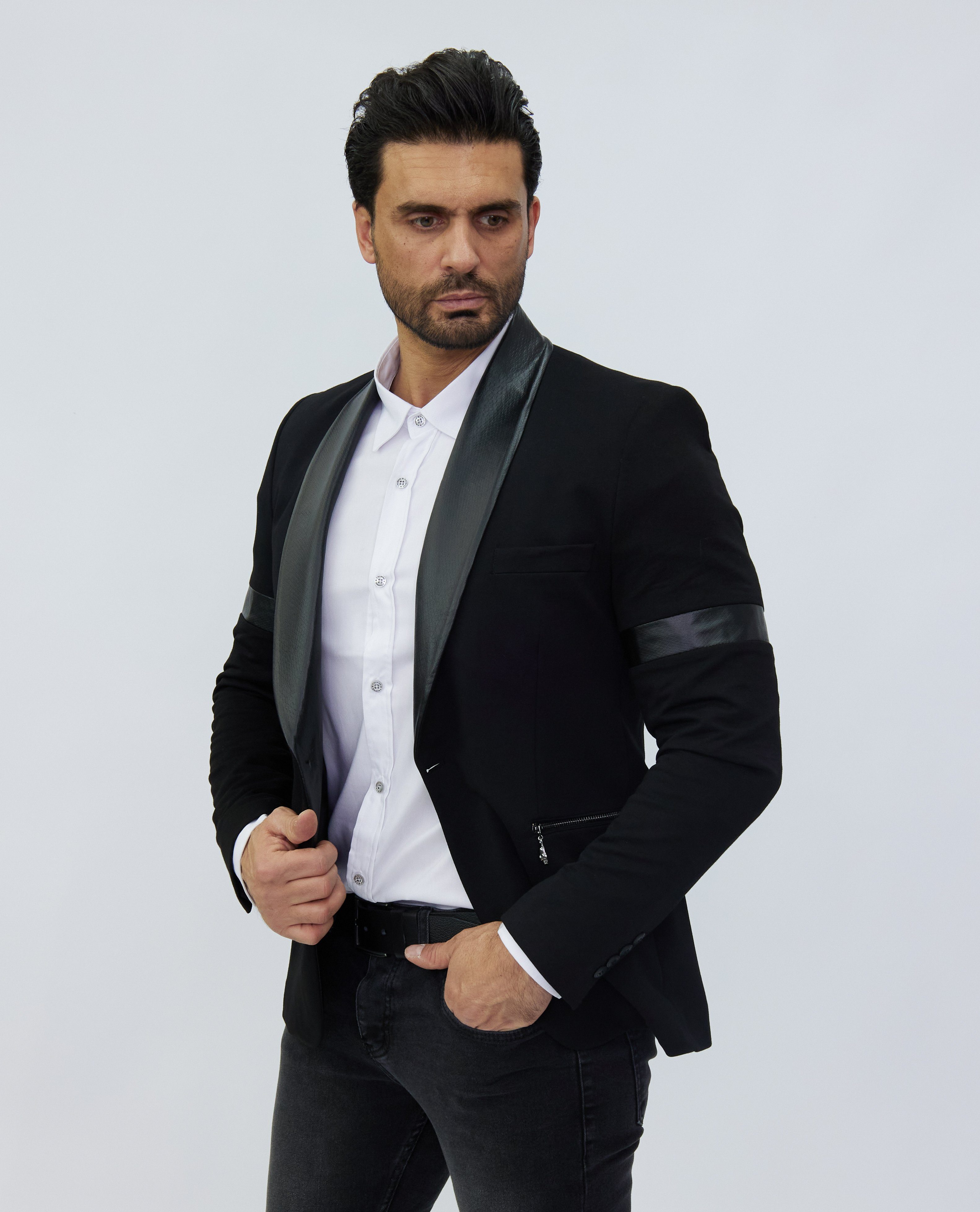 Denim Distriqt Sakko Edles Totenkopf Sakko mit Kunstlederkragen