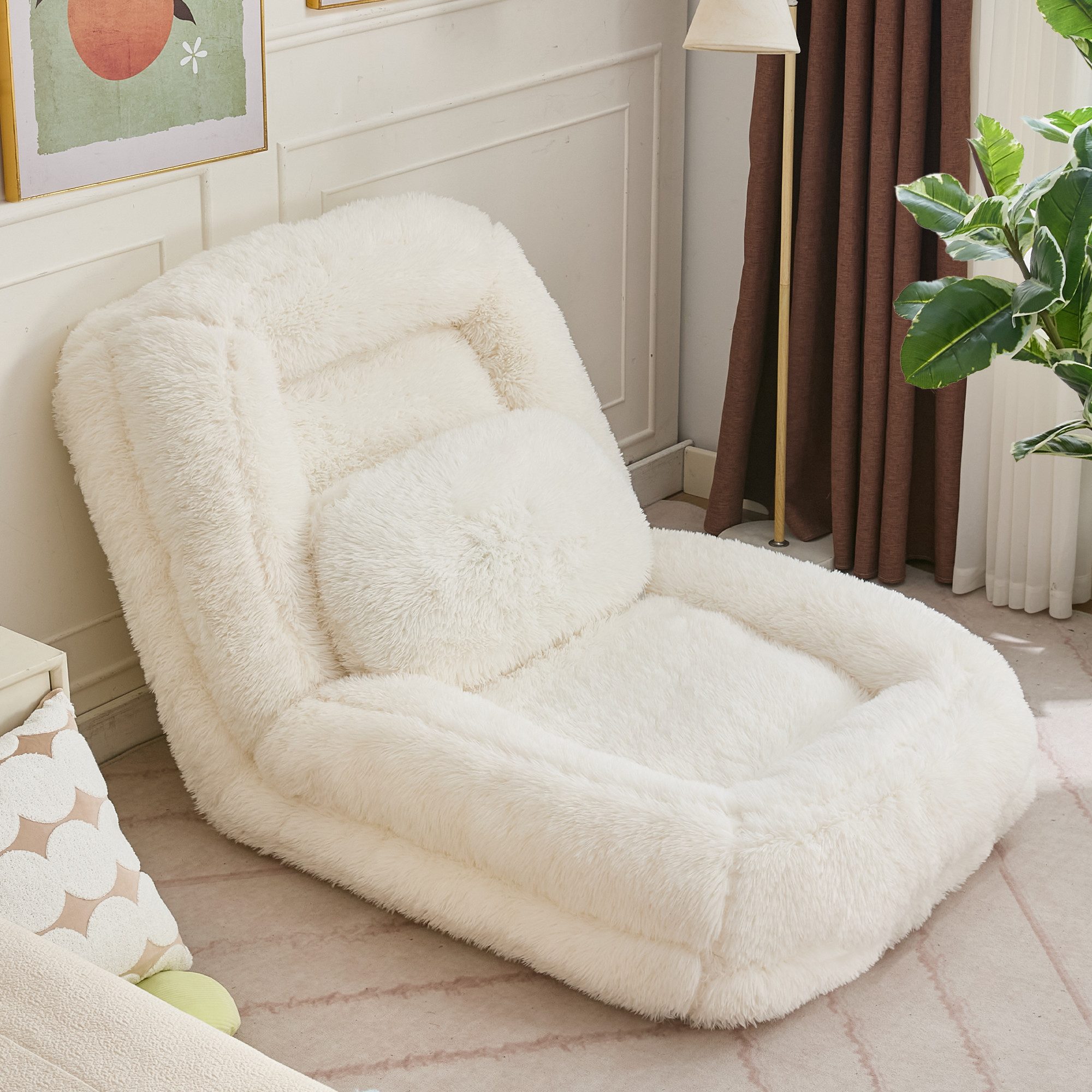 HAUSS SPOLE Loungesofa mit Schlaffunktion,Verstellbar Bodensofa mit Klappfunktion,Beige, Relaxsofa Menschenhundebett mit 5-Stufen verstellbare Rückenlehne für Gaming,Entspannung, Gaming-Stuhl Bodensessel auf Boden