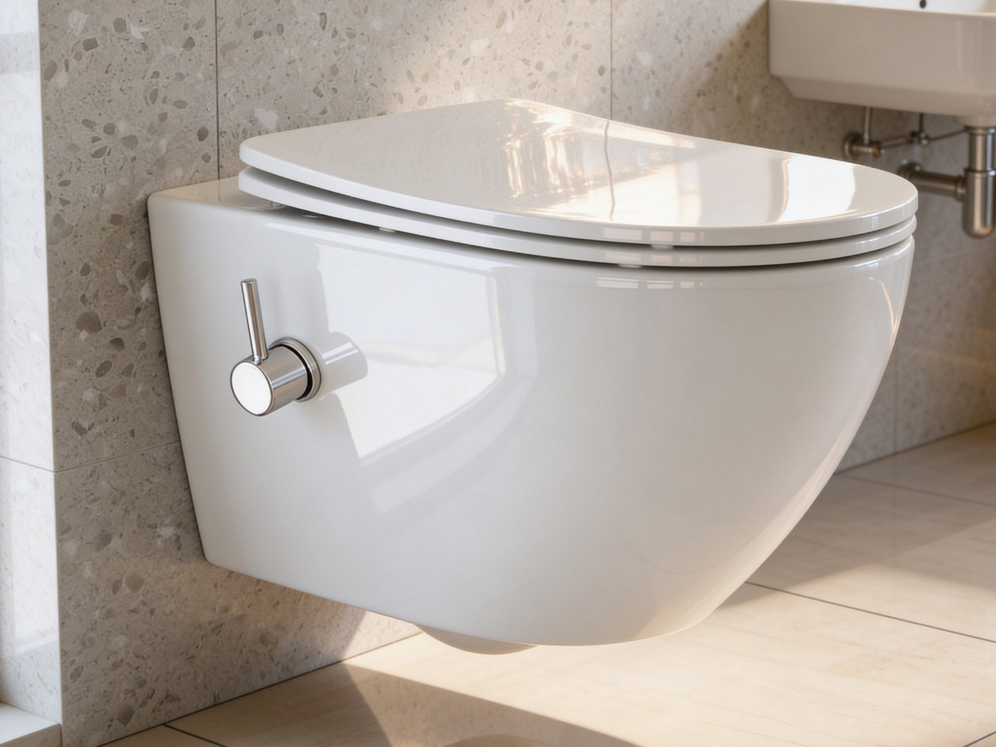 Aqua Bagno Dusch-WC mit Wirbelspülung Taharet Bidet Warm-/Kaltwasser Softclose, Hänge-WC, Abgang waagerecht, WC mit Bidet-Funktion, spülrandlos, Warm-Kalt-Wasser, 360° verstellbare Düse, Taharat WC