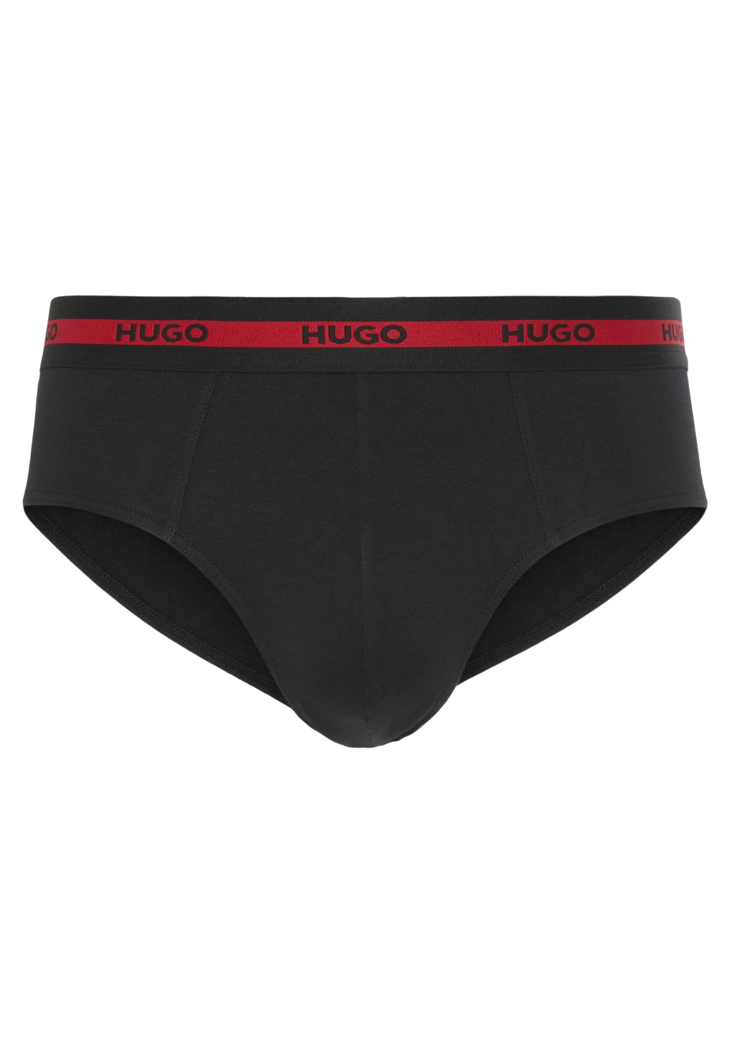 HUGO Slip Kontraststreifen (Packung, 3-St., und hellrot-weiß-schwarz Bund Im auf mit dem Logoschriftzügen Dreierpack)