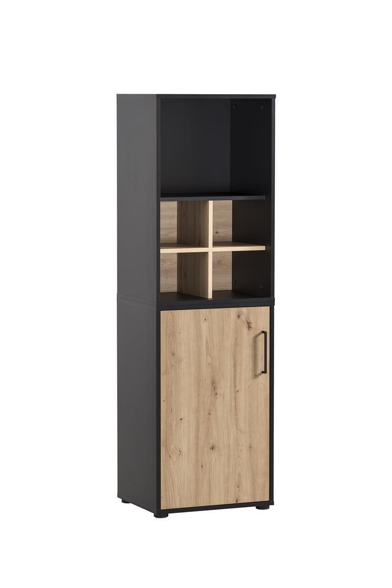 MÖBELPARTNER Aktenschrank Raven Small, HxBxT 84x51x41cm, 2 Fächern & 1 Flügeltür, Eiche/Schwarz