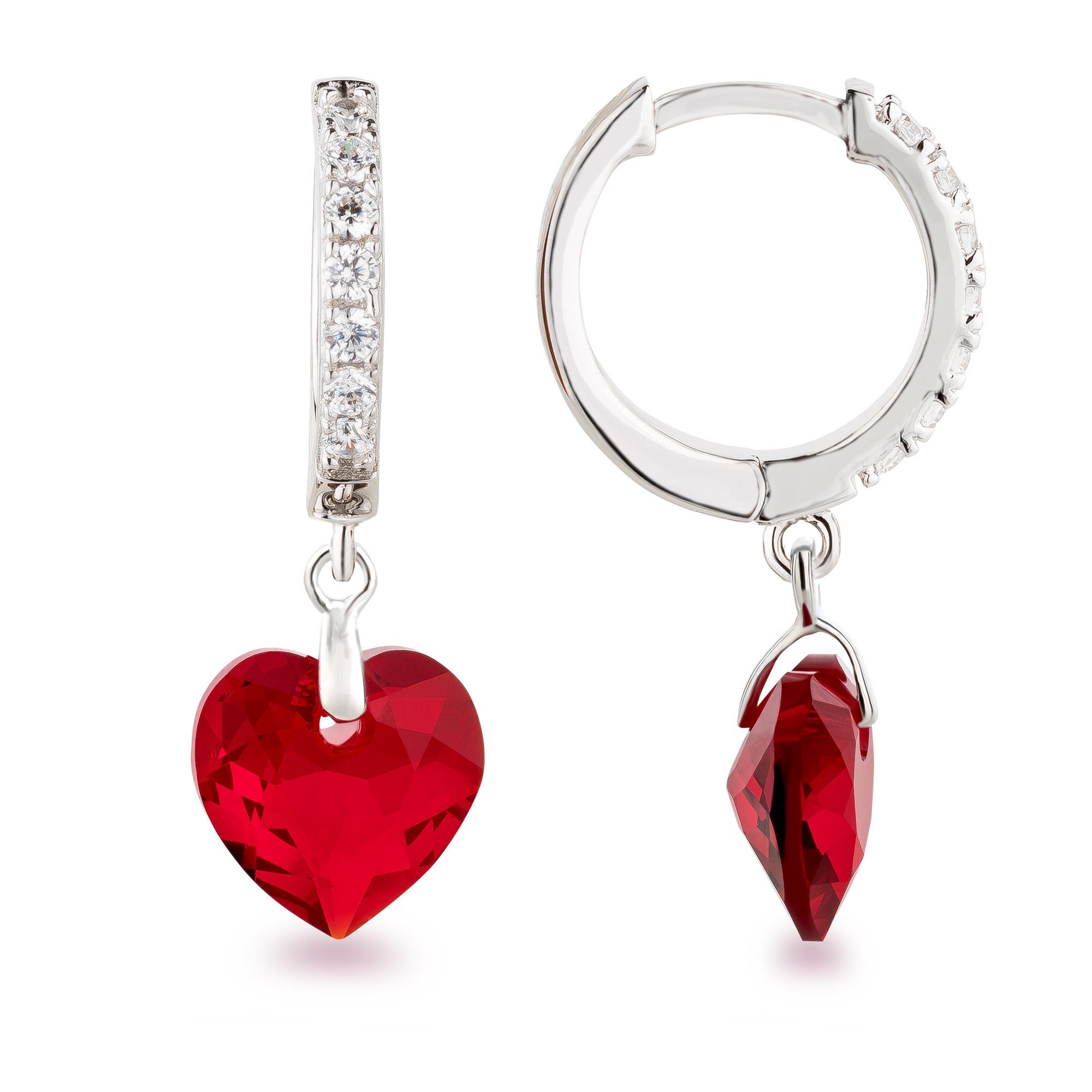 Schöner-SD 925 hängend Zirkonia, Herzohrringe, Kristalle mit Markenkristall mit Silber Ohrhänger Paar Herz rote Ohrringe