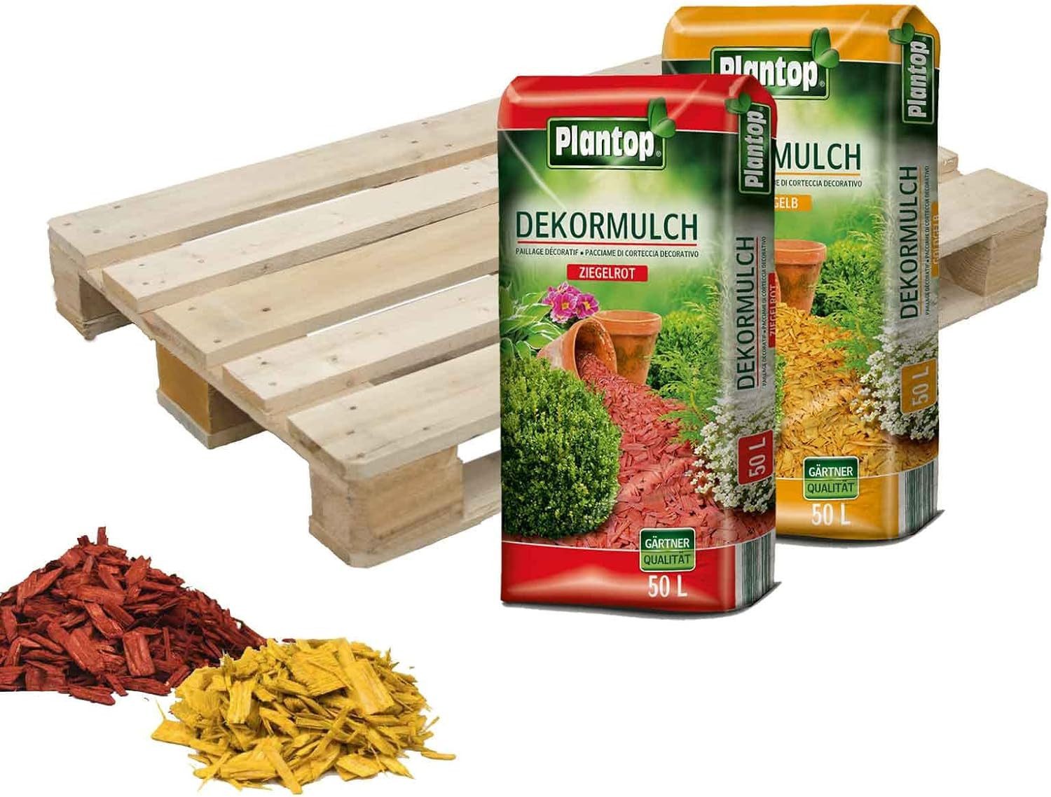Plantop Rindenmulch Plantop Dekor Mulch ziegelrot 15 x 50 L goldgelb 15 x 50 L