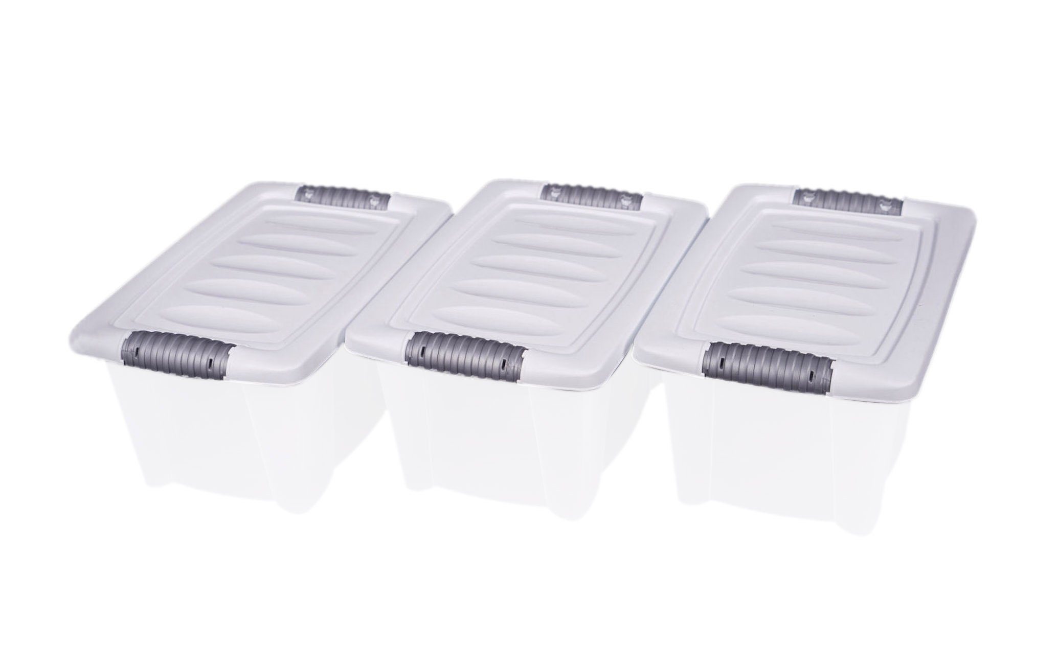 Spetebo Stapelbox 3er Stapelbox Multi Allzweck Box mit Deckel - 7 L (Set, 1 St., 3er Set), Deckel mit Klappverschlüssen und Griffen