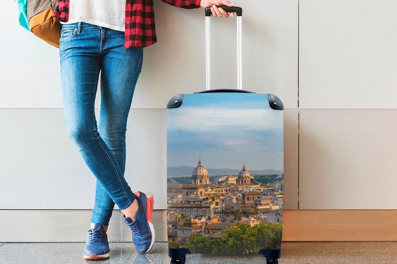 Ferien, rollen, Reisetasche Rom Reisekoffer Trolley, Handgepäck für mit - Handgepäckkoffer MuchoWow Ansichten - Dächer, 4 Rollen,