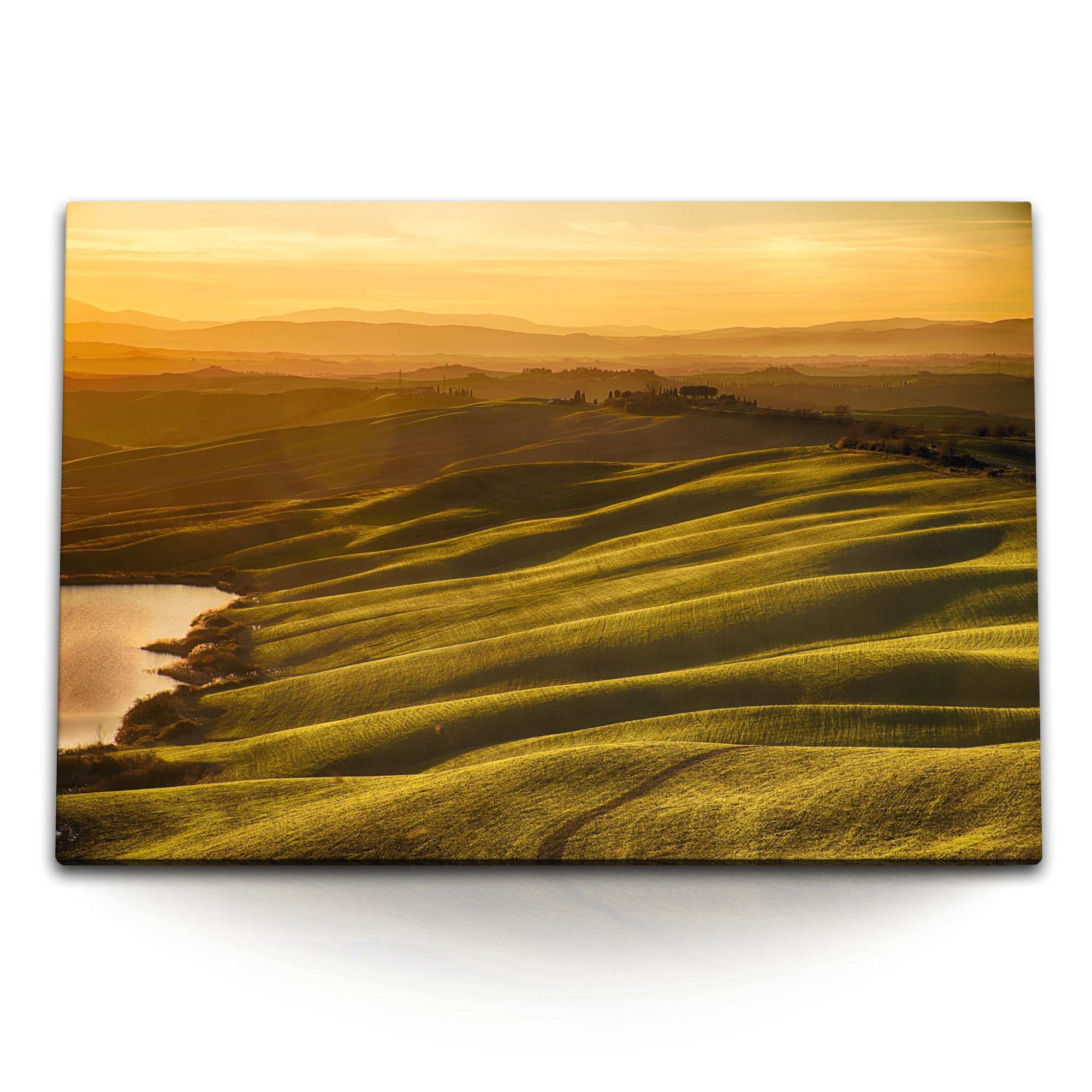 Sinus Art Leinwandbild 120x80cm Wandbild auf Leinwand Sonnenuntergang Toskana Italien Abendro, (1 St)