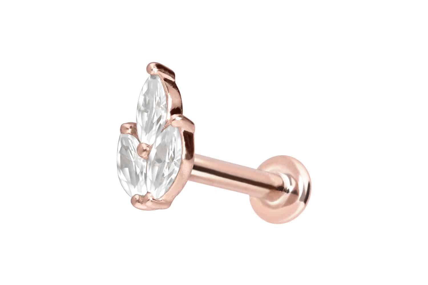 Piercing-Set 14 Karat Gold Labret mit Innengewinde MOISSANIT-LOTUSBLÜTE