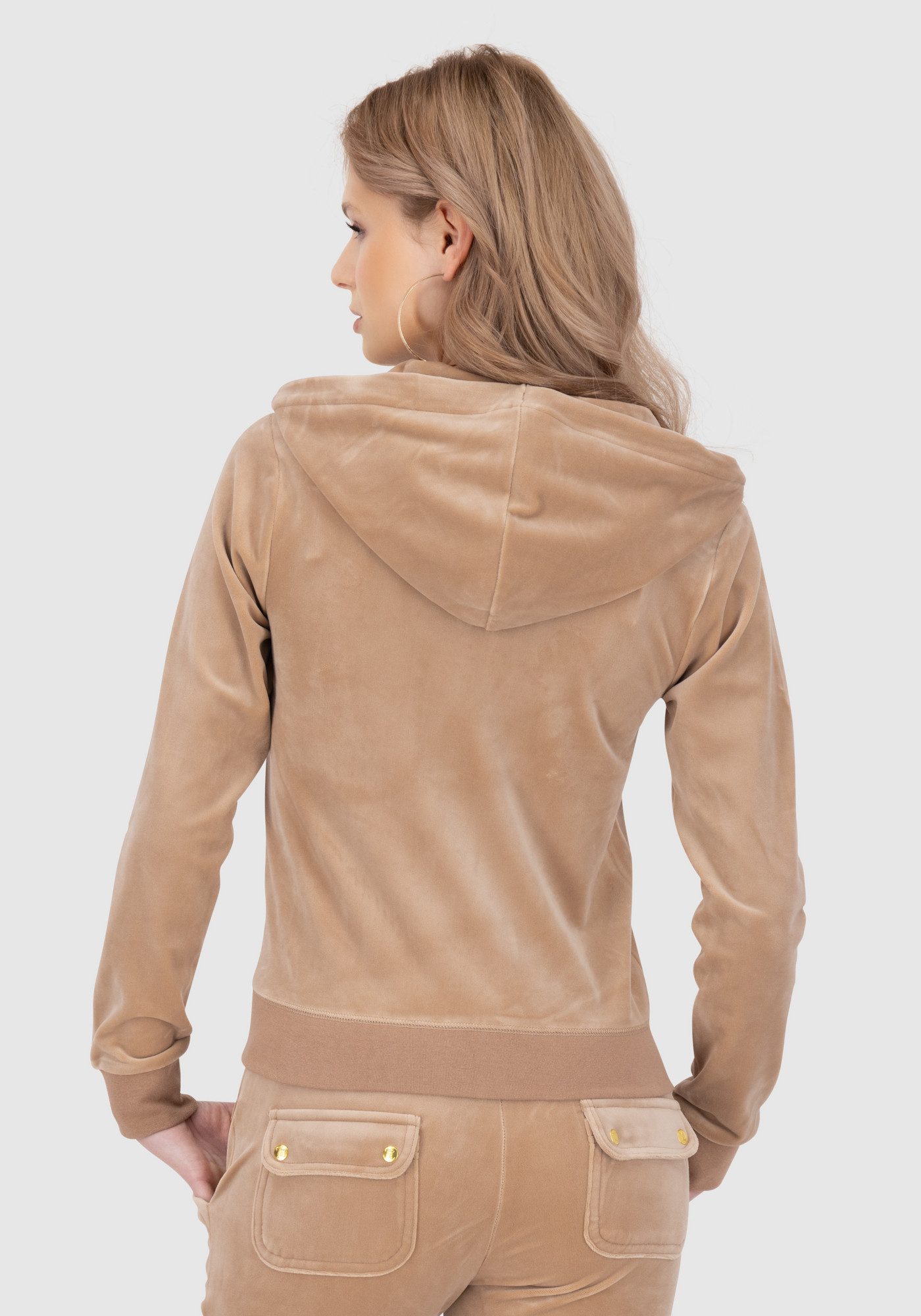 Juicy Couture Kapuzennickijacke ROBERTSON HOODIE GOLD HARDWARE Damen Trainingsjacke Damen, Sweatjacke mit Kapuze, Velour, mit Glitzer, Sale