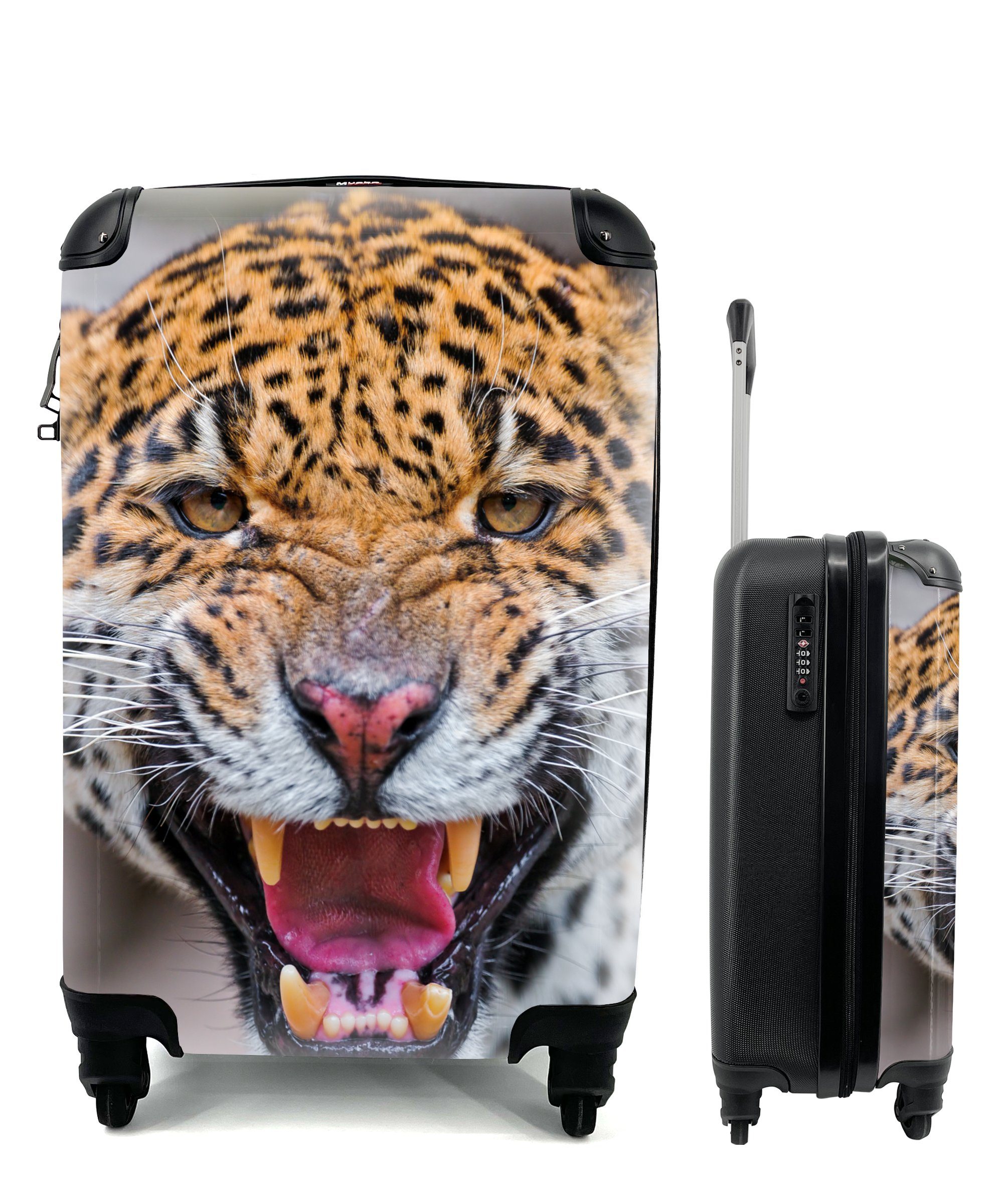 MuchoWow Handgepäckkoffer Jaguar - Makro - Tier, 4 Rollen, Reisetasche mit rollen, Handgepäck für Ferien, Trolley, Reisekoffer