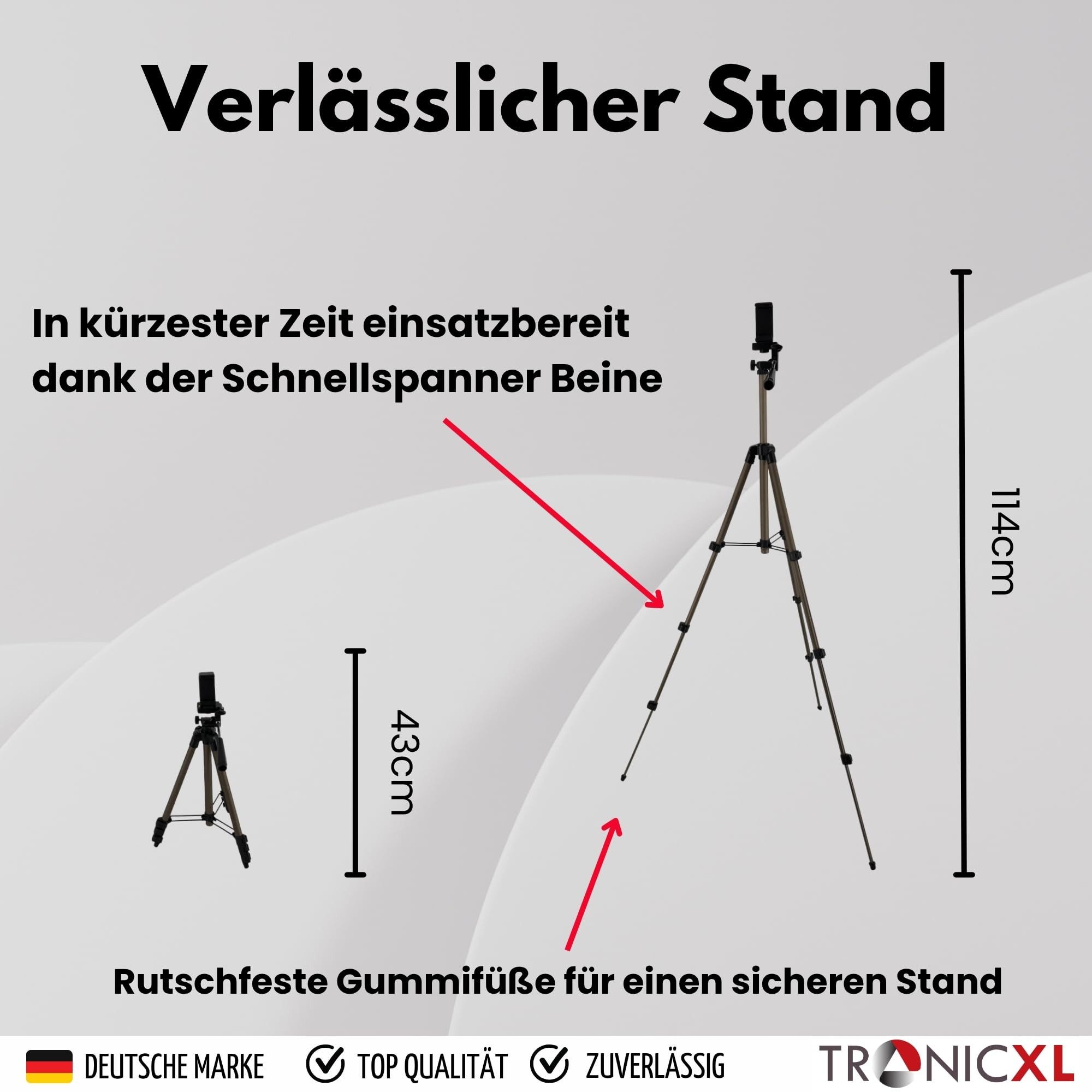 TronicXL Handy-Halterung Smartphone Stativ 114cm mit Fernbedienung Handy Halterung Ständer, (Tripod Foto Video, 1-tlg., Influencer Streaming, für Apple iPhone S – Bild 4 von 5
