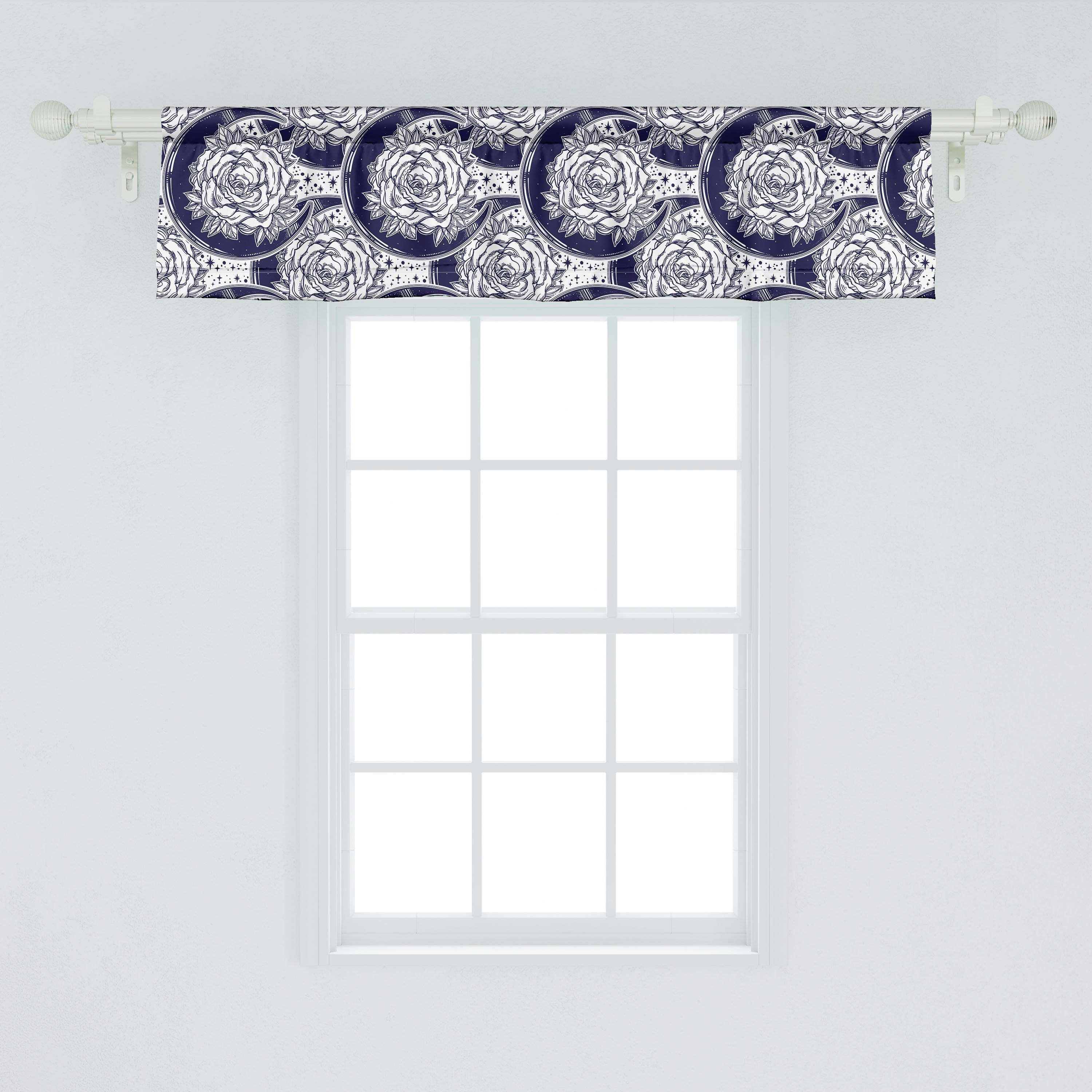 Scheibengardine Vorhang Volant für Küche mit Dekor Abakuhaus, Rosen Mond Microfaser, und Halbmond Schlafzimmer Stangentasche, Böhmische