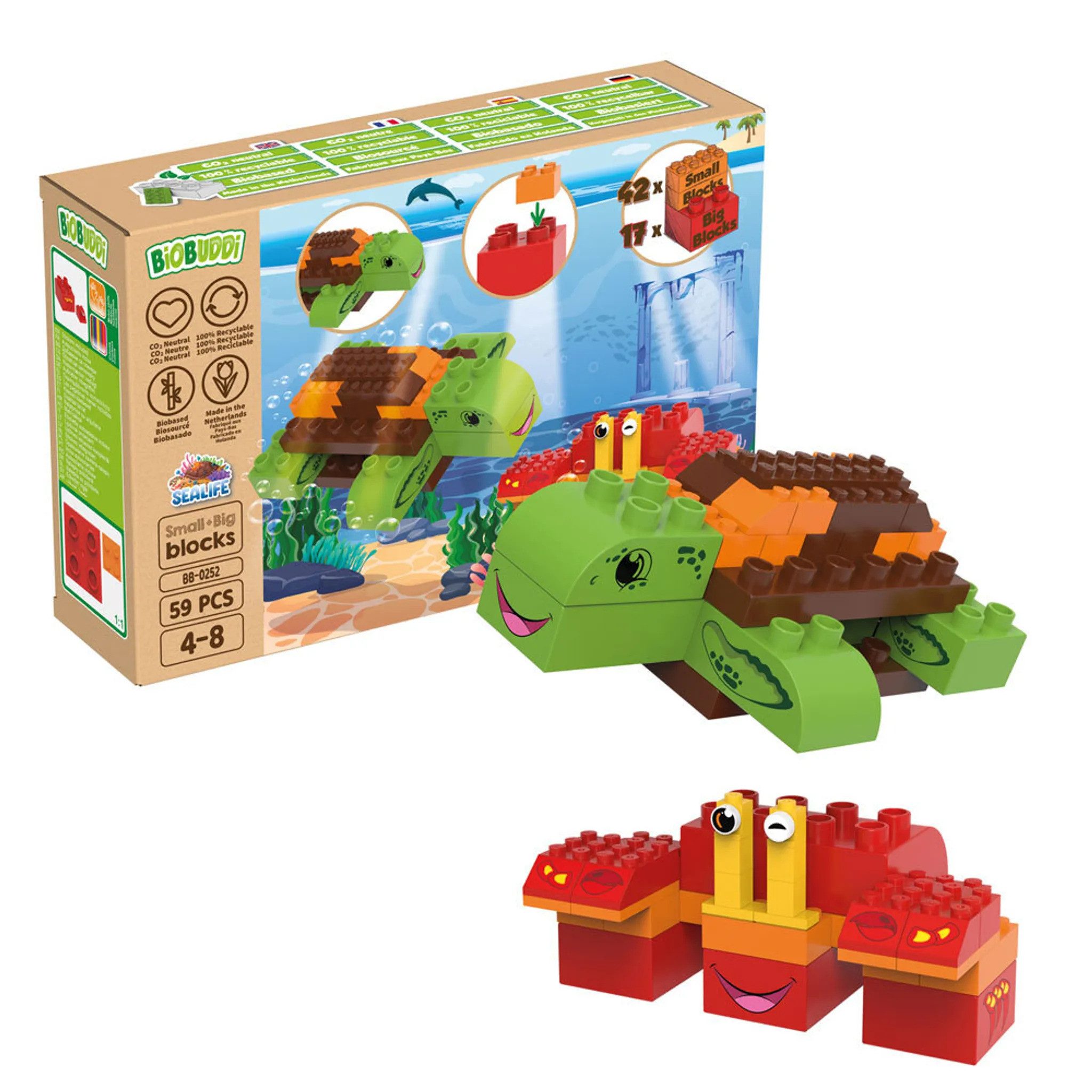 Biobuddi Unterwasser Abenteuer, Schildkröte & Krebs Krabbe, 59 Teile Spielbausteine