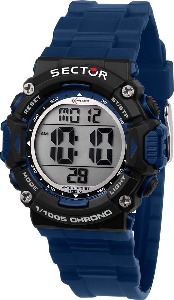 Sector Digitaluhr Sector Herren Armbanduhr Digital, Herren Armbanduhr  eckig, extra groß (ca. 40,4x45,1mm), PURarmband blau, Feinbearbeitung:  ABS-Kunststoff