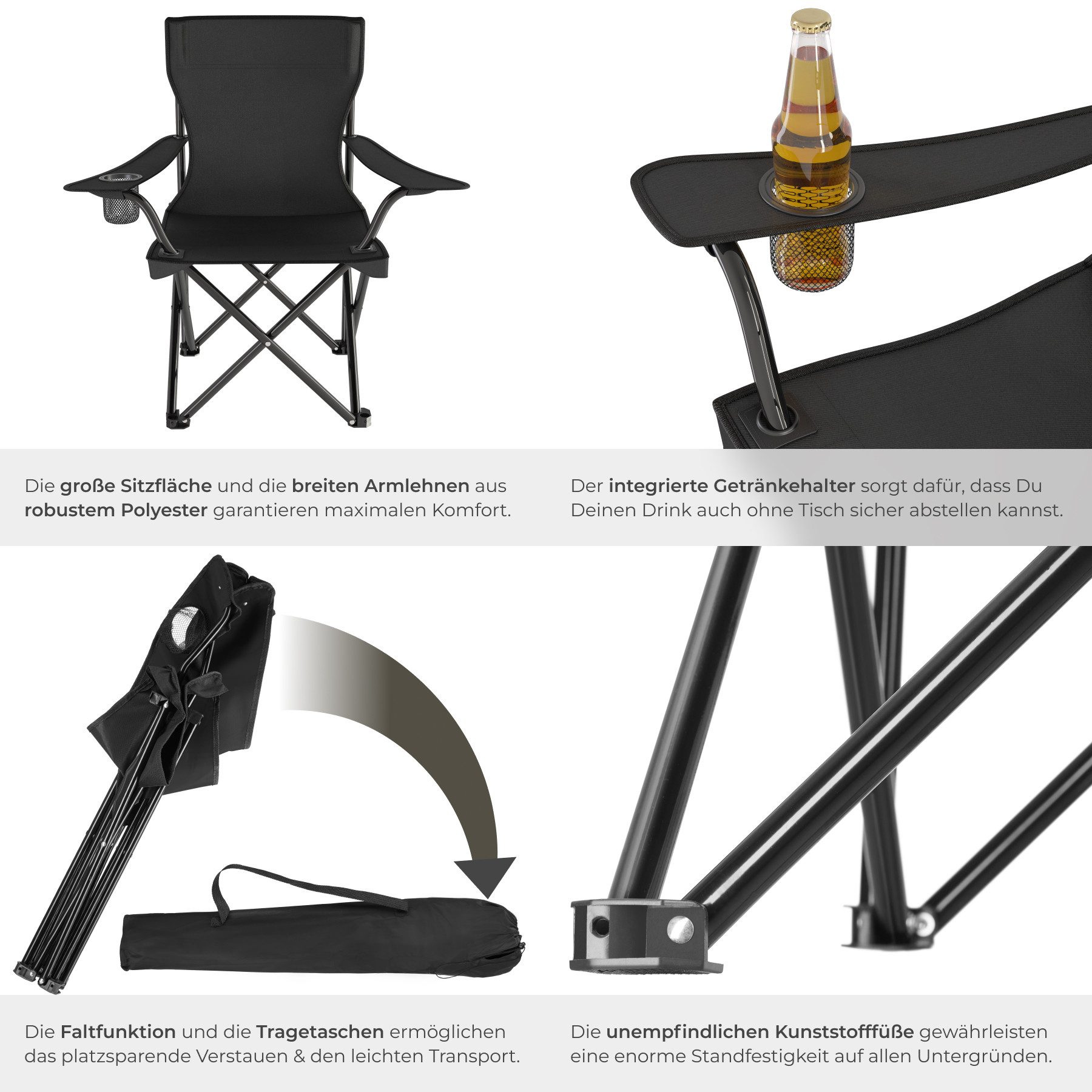 tectake Campingstuhl Klapptstuhl Gil faltbar, 80 x 48 x 84,5 cm (Set., 2 St), Stabiles und leichtes Stahlgestell mit Pulverbeschichtung