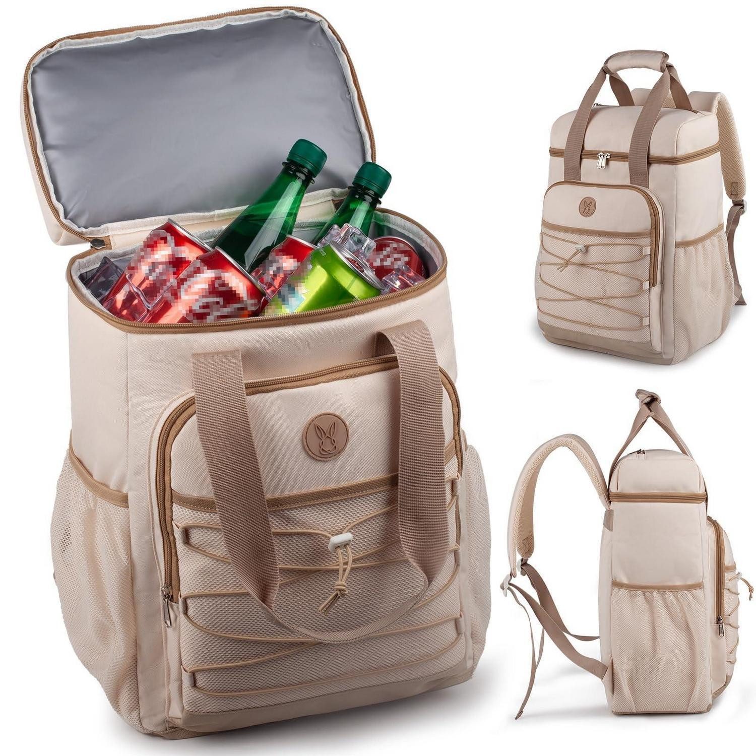 LuxusKollektion Kühltasche Kühlrucksack isoliert auslaufsicher Großvolumen Tragegriff Beige