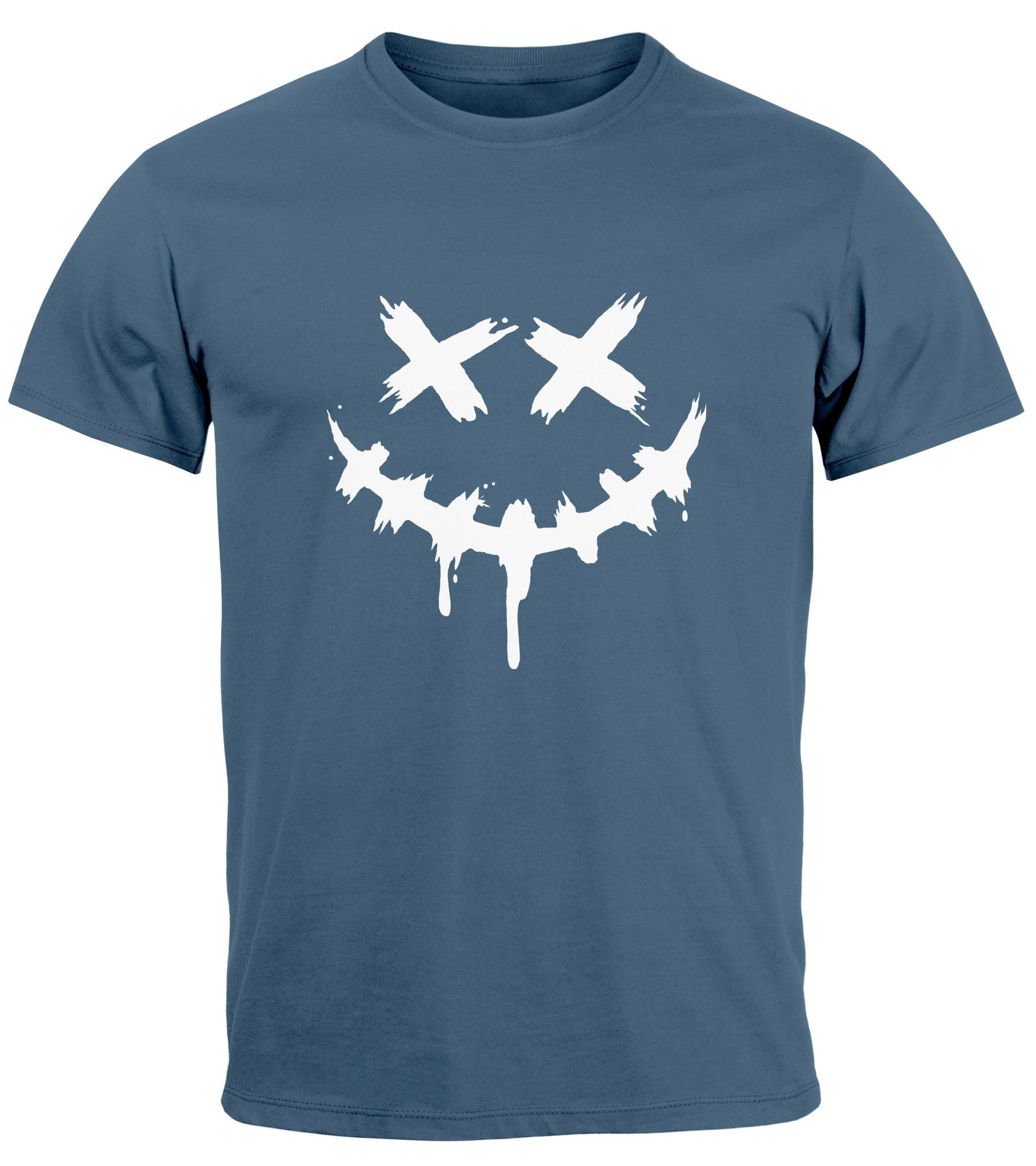 Neverless Print-Shirt Herren T-Shirt Bedruckt Techwear Fashion Streetstyle Smiling Face mit Print