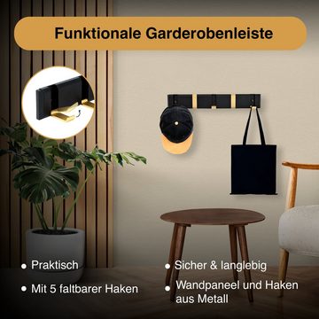 Aremigo Kleiderhaken Gardarobenhaken Gardarobenleiste mit 5 klappbaren Haken, Flur, Schlafzimmer, Wohnstube, Wand, Badezimmer, Rostfrei, Robust und Langlebig