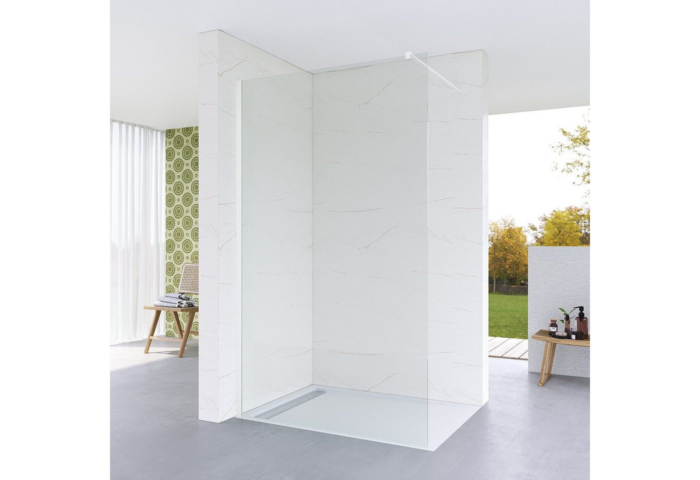 Thumbnail - AQUALAVOS Walk-in-Dusche Duschwand Glas für Walk in Dusche 80/90/100/110/120 cm mit Haltestange, 8 mm Einscheibensicherh...