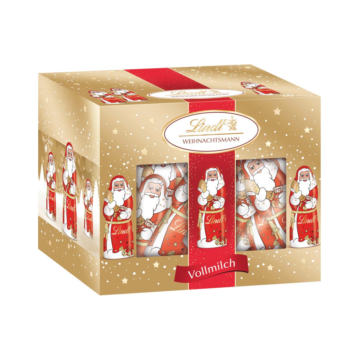 LINDT Schokolade, Lindt Mini Santa Weihnachtsmann Vollmilch-Schokolade Packung 200g