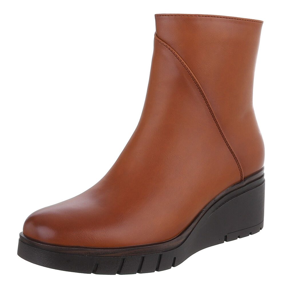 Ital-Design Modische Damen-Stiefeletten mit Komfort für Alltag und Freizeit Keilstiefelette (90649036) Keilabsatz/Wedge Полусапожки in Camel