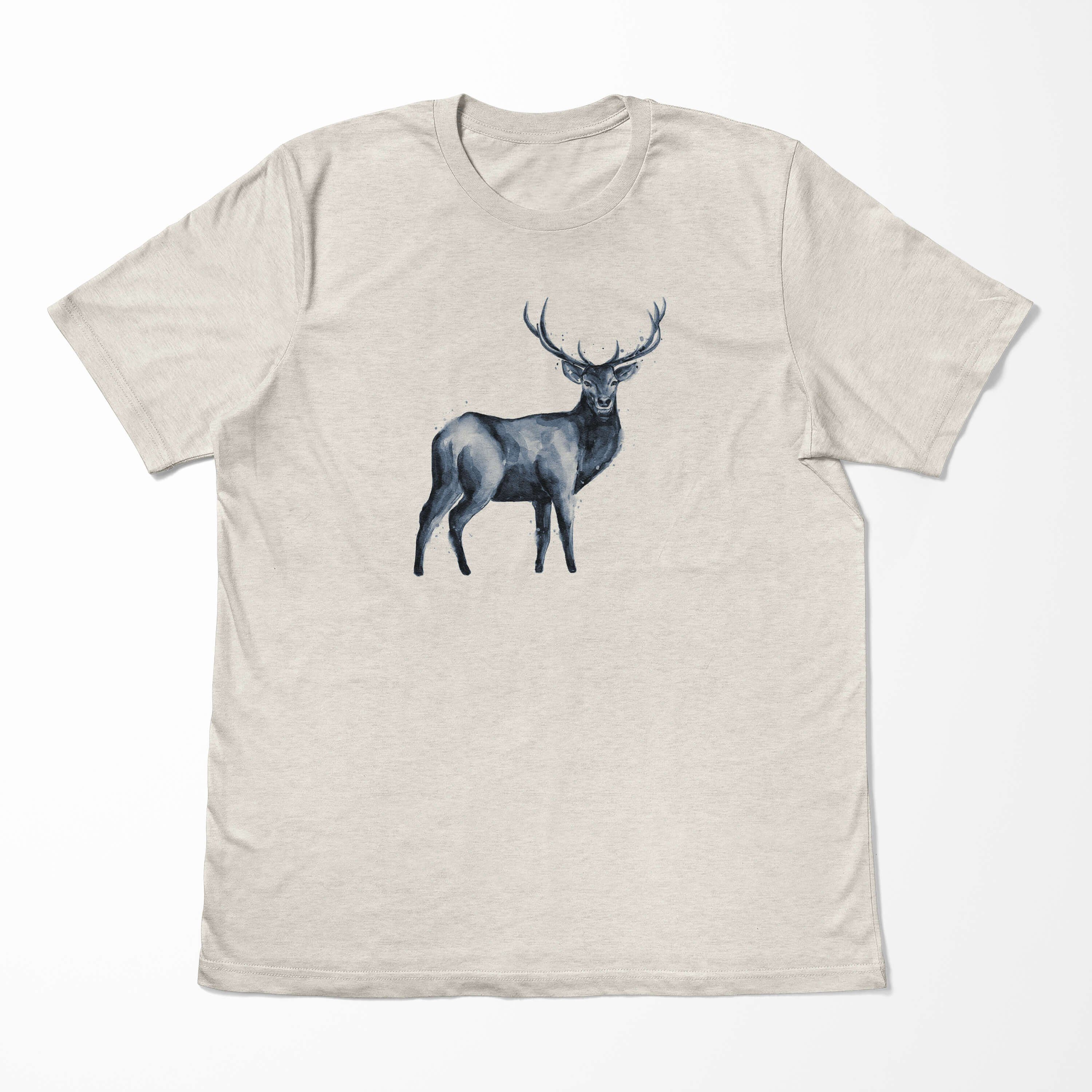 Motiv 100% erneu T-Shirt Hirsch aus gekämmte Herren Bio-Baumwolle Nachhaltig Sinus T-Shirt (1-tlg) Shirt Aquarell Ökomode Art