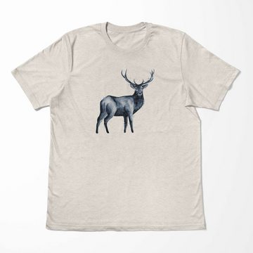 Sinus Art T-Shirt Herren Shirt 100% gekämmte Bio-Baumwolle T-Shirt Aquarell Hirsch Motiv Nachhaltig Ökomode aus erneu (1-tlg)