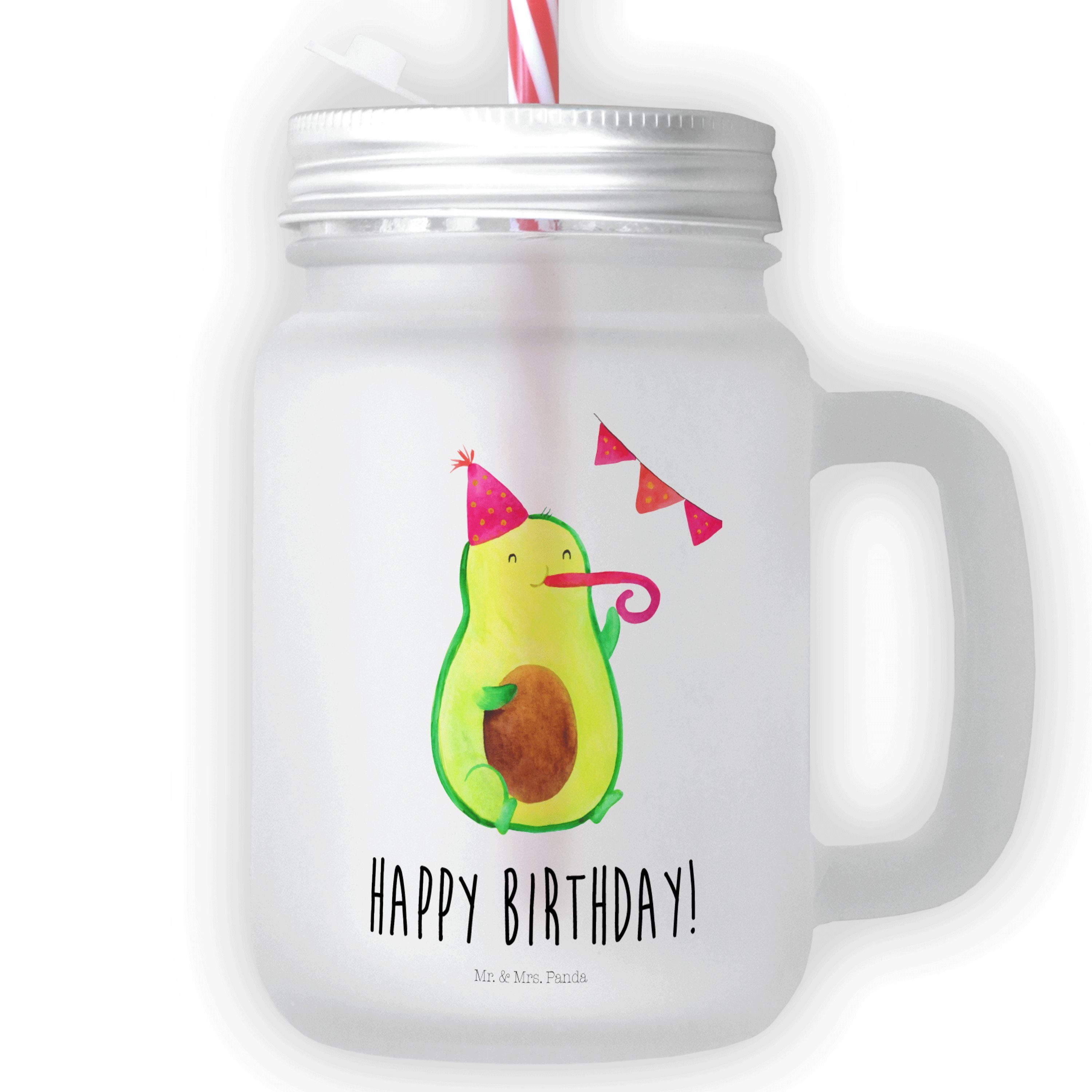 Mr. & Mrs. Panda Glas Avocado Birthday - Transparent - Geschenk, Mason Jar Trinkglas, Gesun, Premium Glas