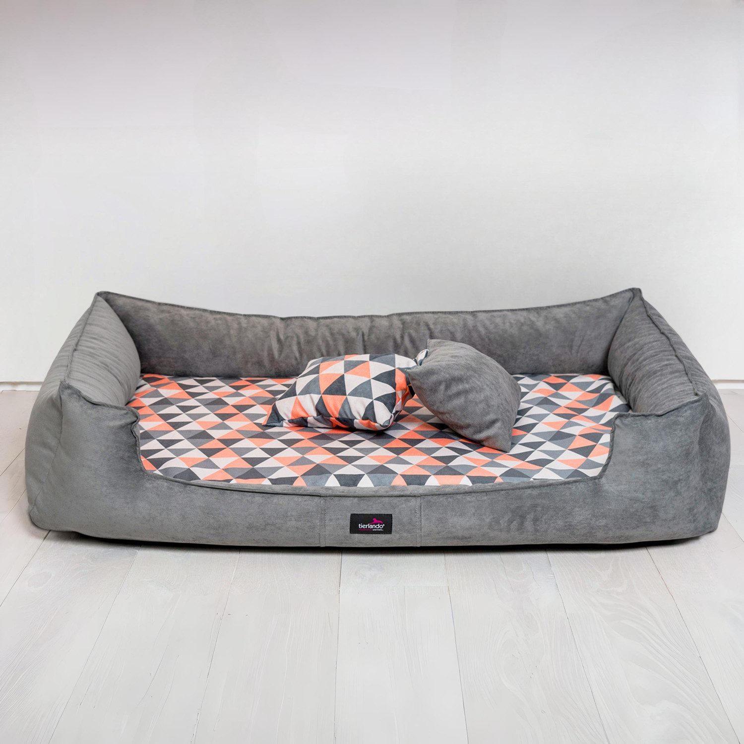 tierlando® Tierbett Orthopädisches Hundebett VELVET Samt Velours Dreiecke geometrisch