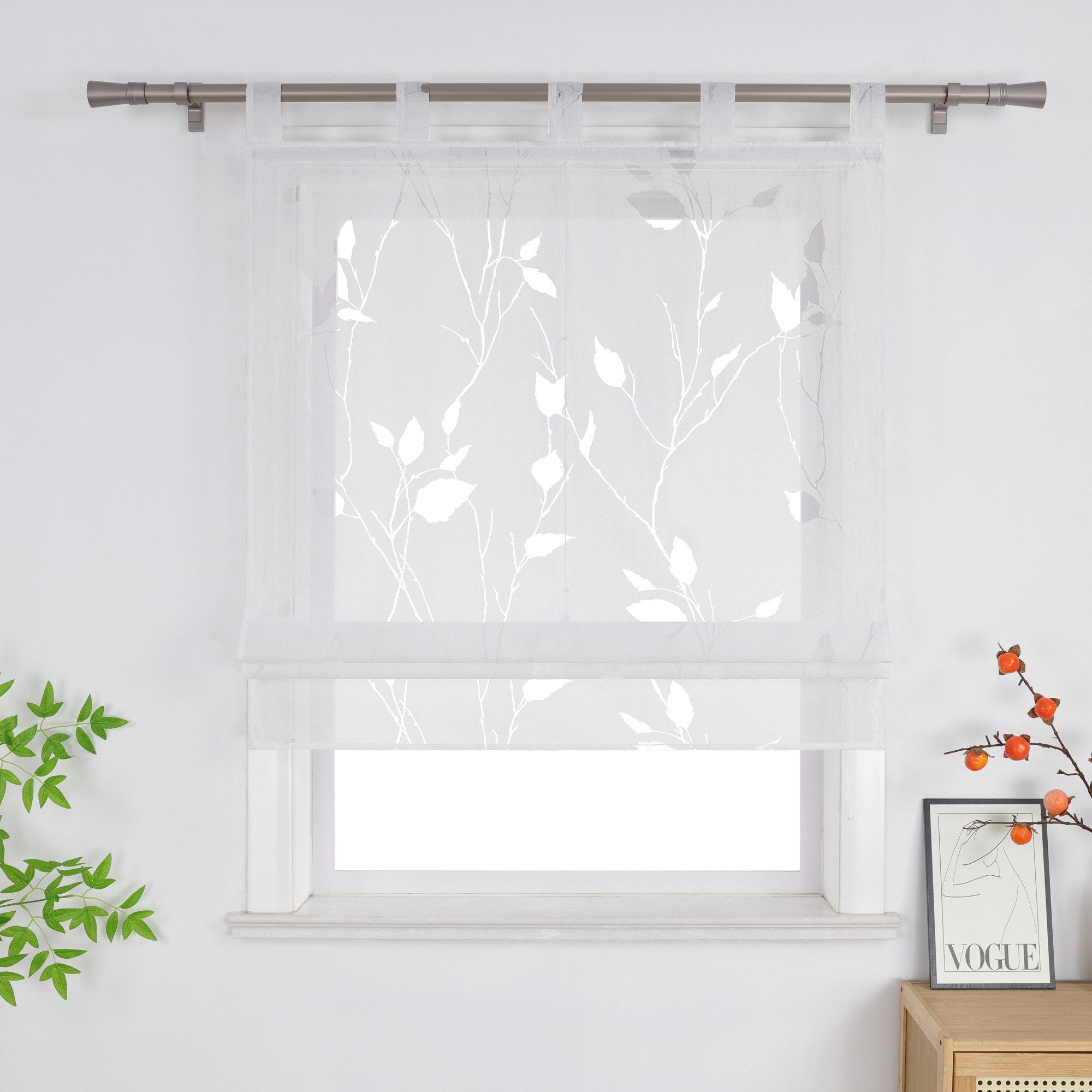 Joyswahl Raffrollo, mit Schlaufen, Blättern-Ausbrenner-Muster