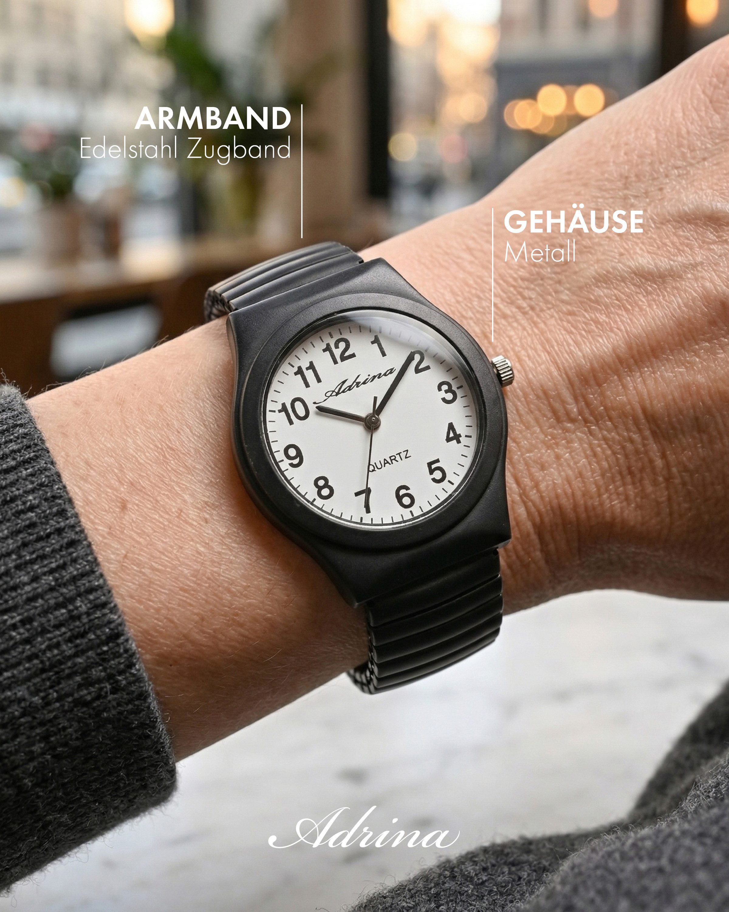 Adrina Quarzuhr Adrina Damenarmbanduhr mit Edelstahlzugband, Ø 34 mm (Colores)