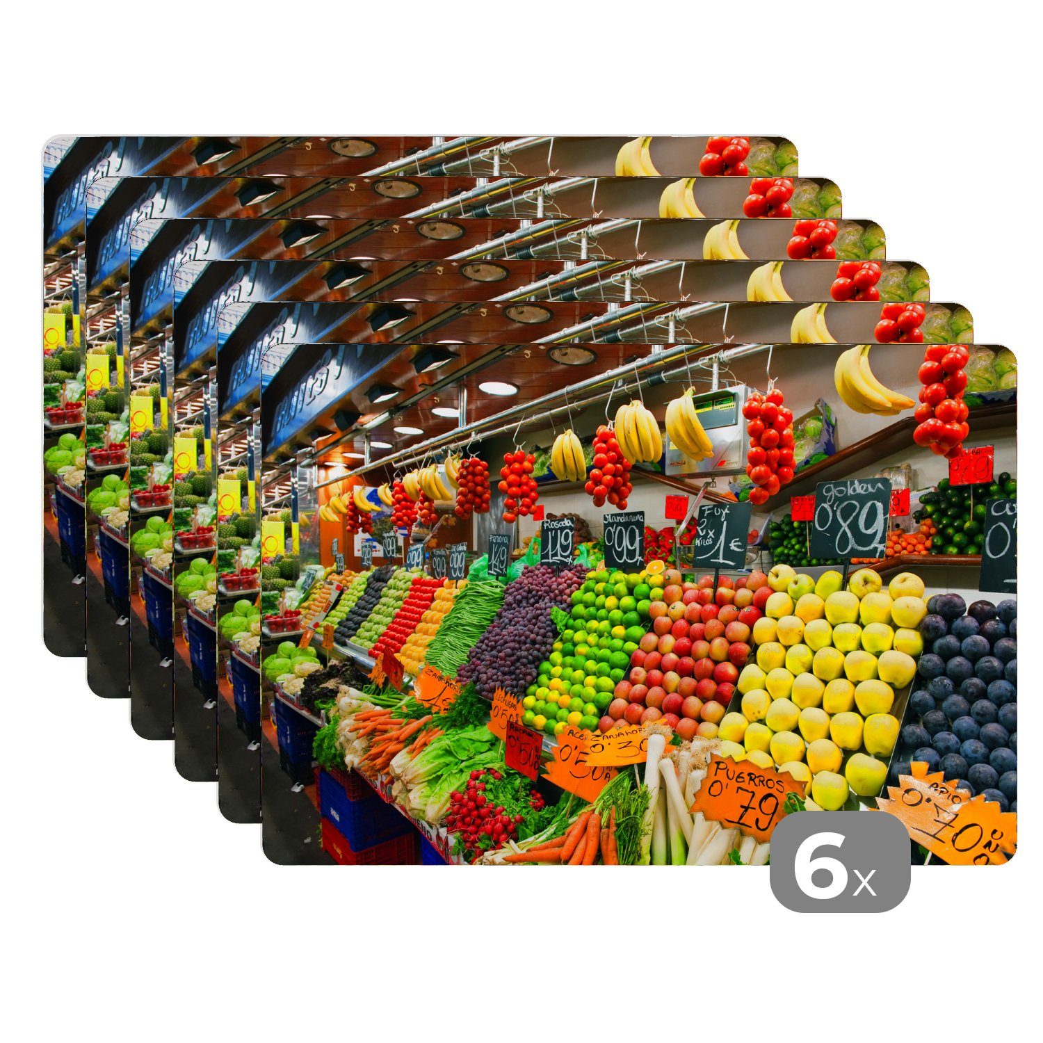 Platzset, Obst - Gemüse - Behälter - Markt, MuchoWow, (6-St), Platzset, Platzdecken, Platzmatte, Tischmatten, Schmutzabweisend